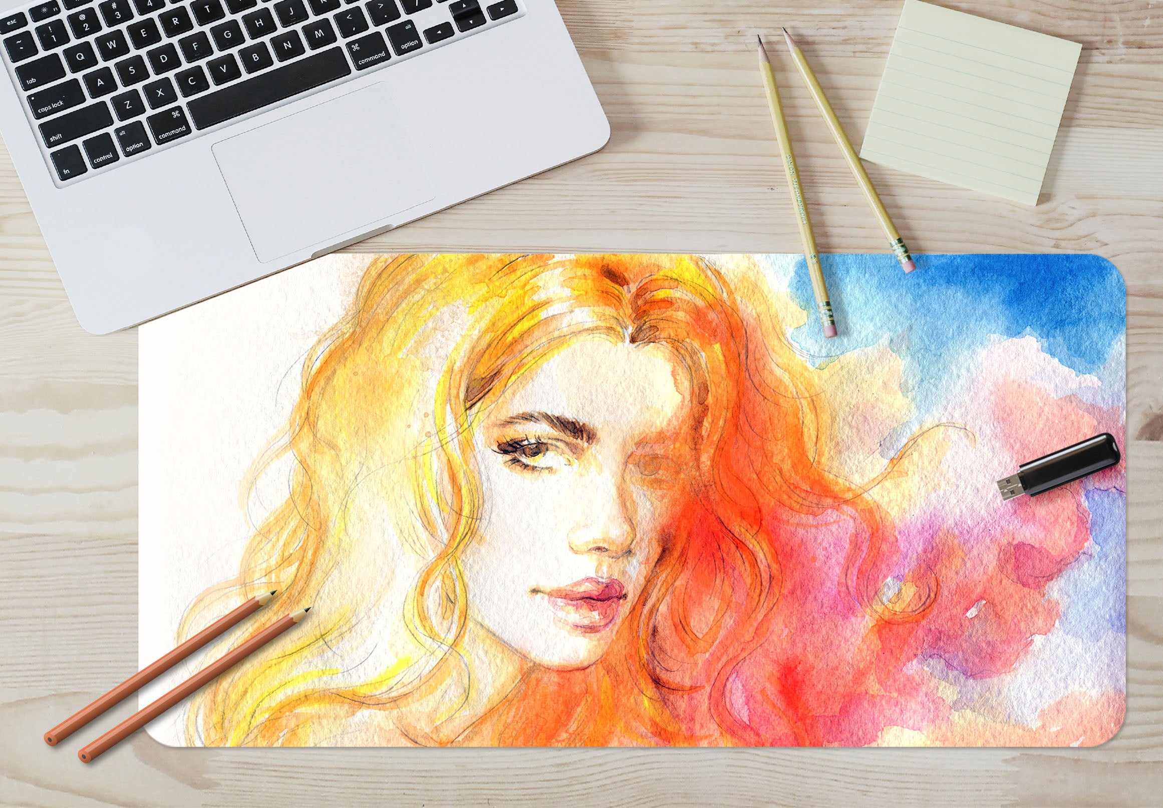 3D Yellow Hair Female 17159 Desk Mat