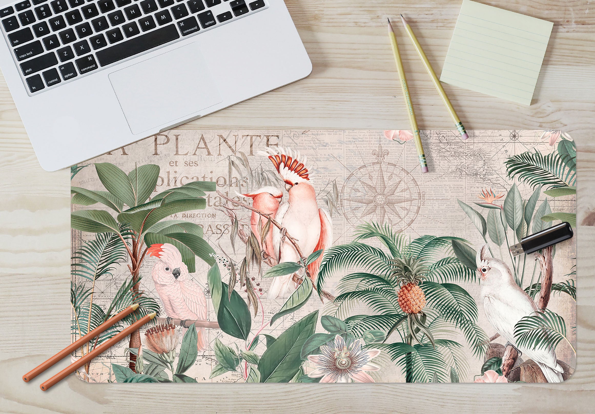 3D Pink Parrot Leaves 5242 Andrea Haase Desk Mat