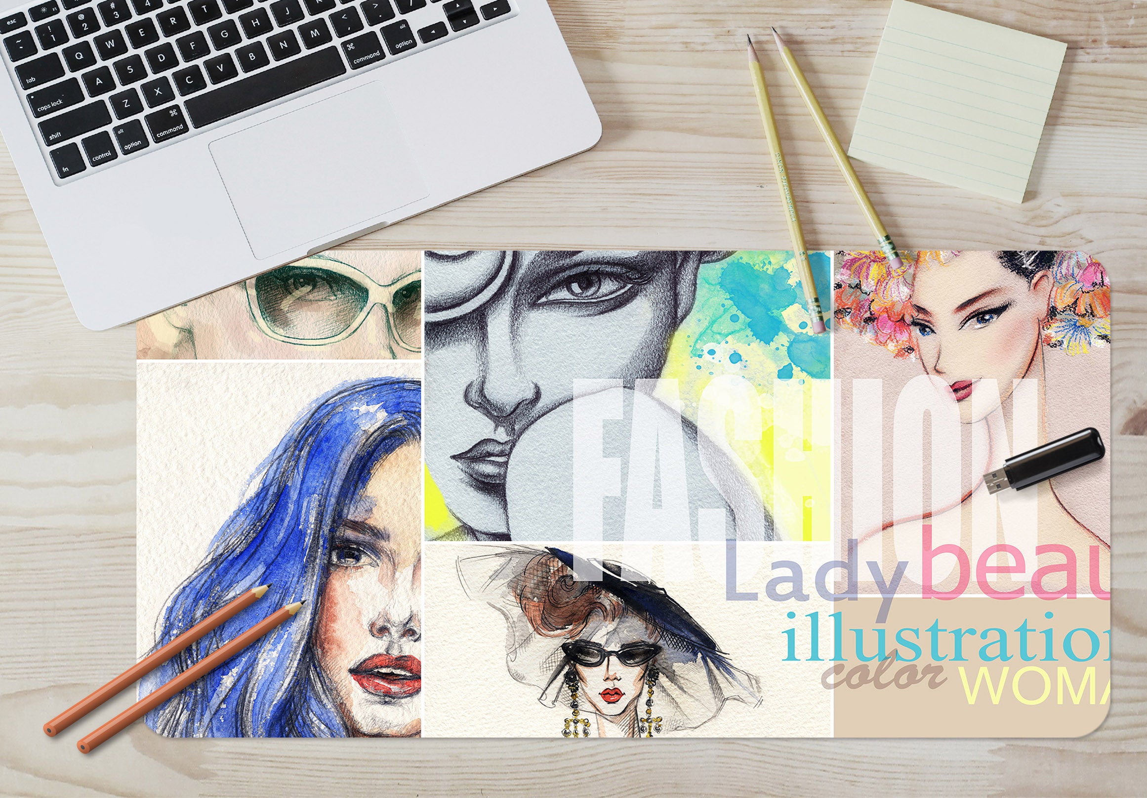 3D Blue-Haired Girl 17106 Desk Mat