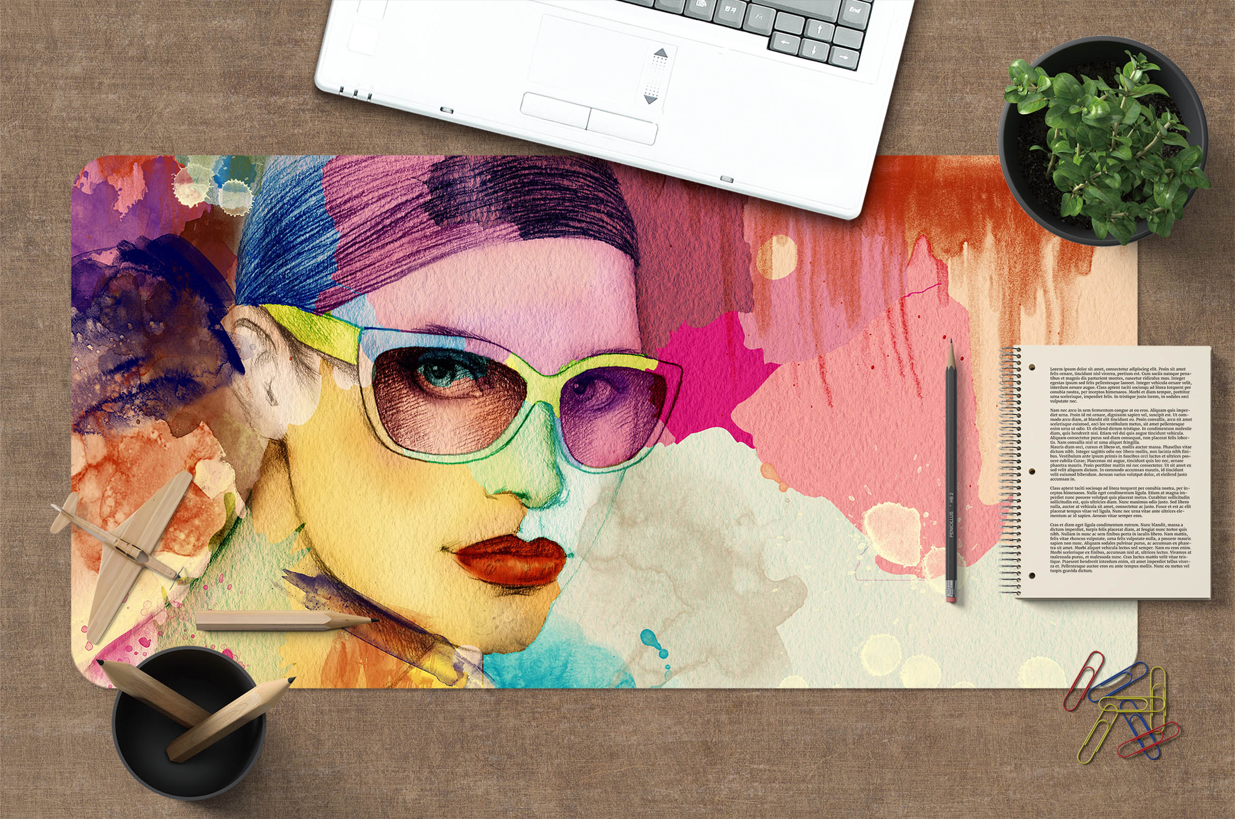 3D Watercolor Female 17101 Desk Mat