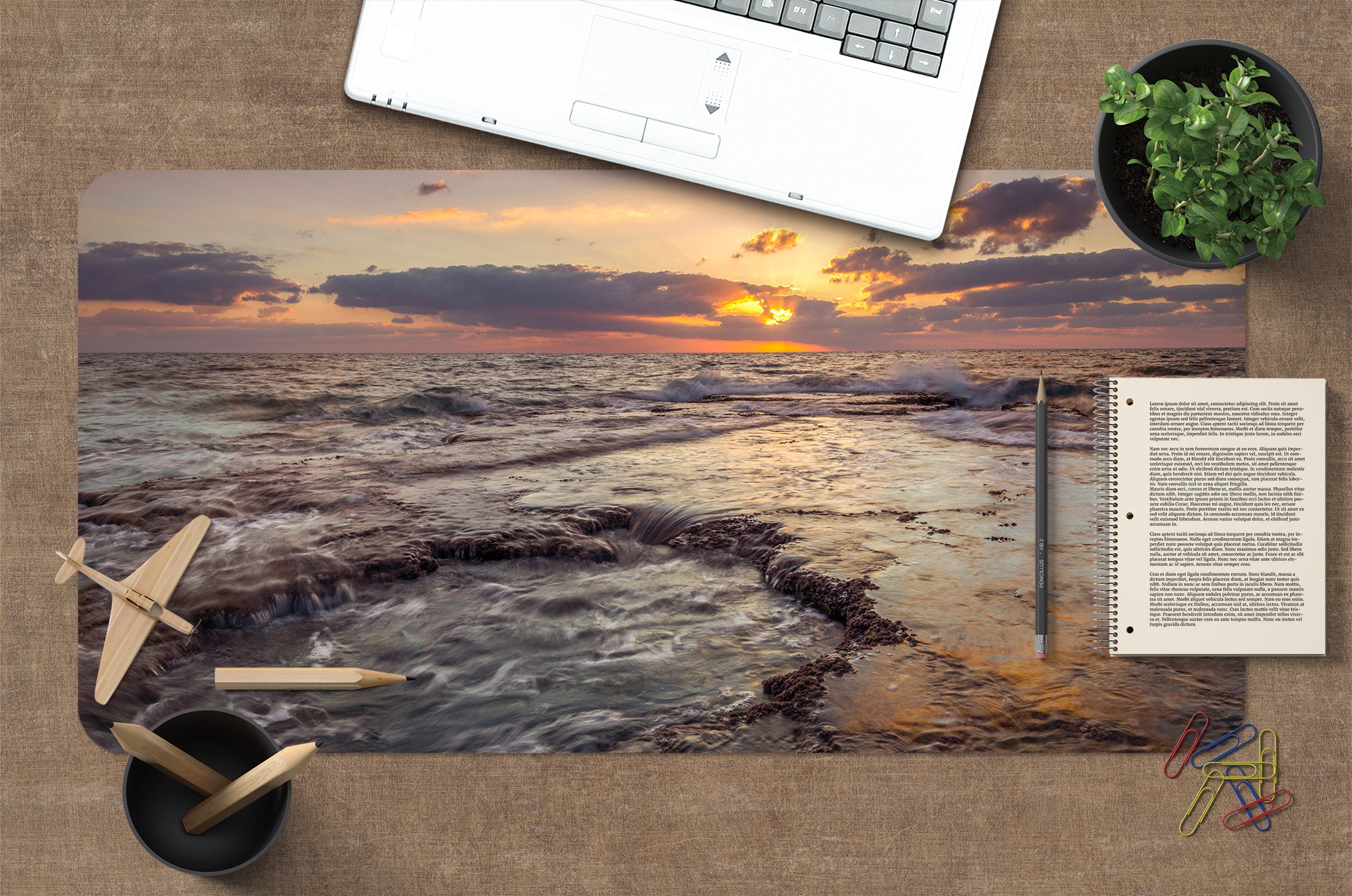 3D Sunset Sea 7749 Assaf Frank Desk Mat