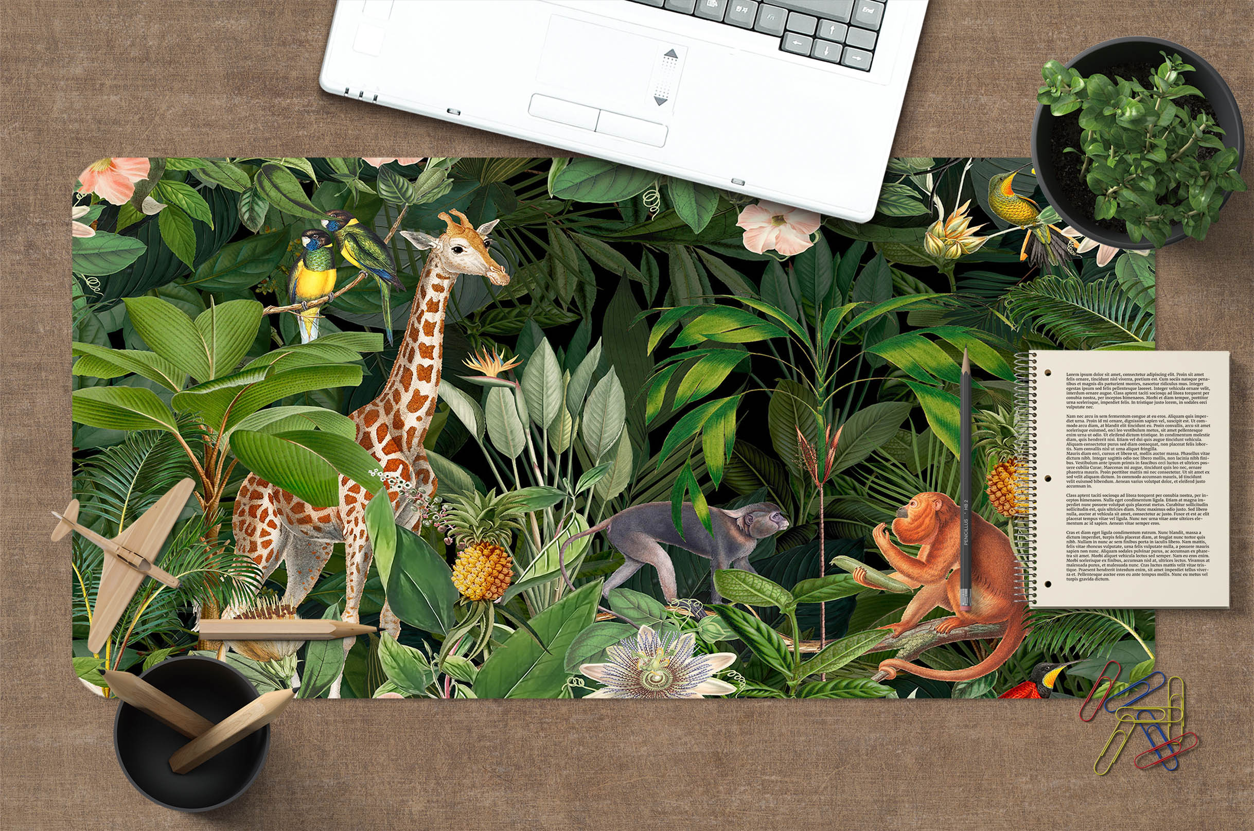 3D Giraffe Monkey 5237 Andrea Haase Desk Mat