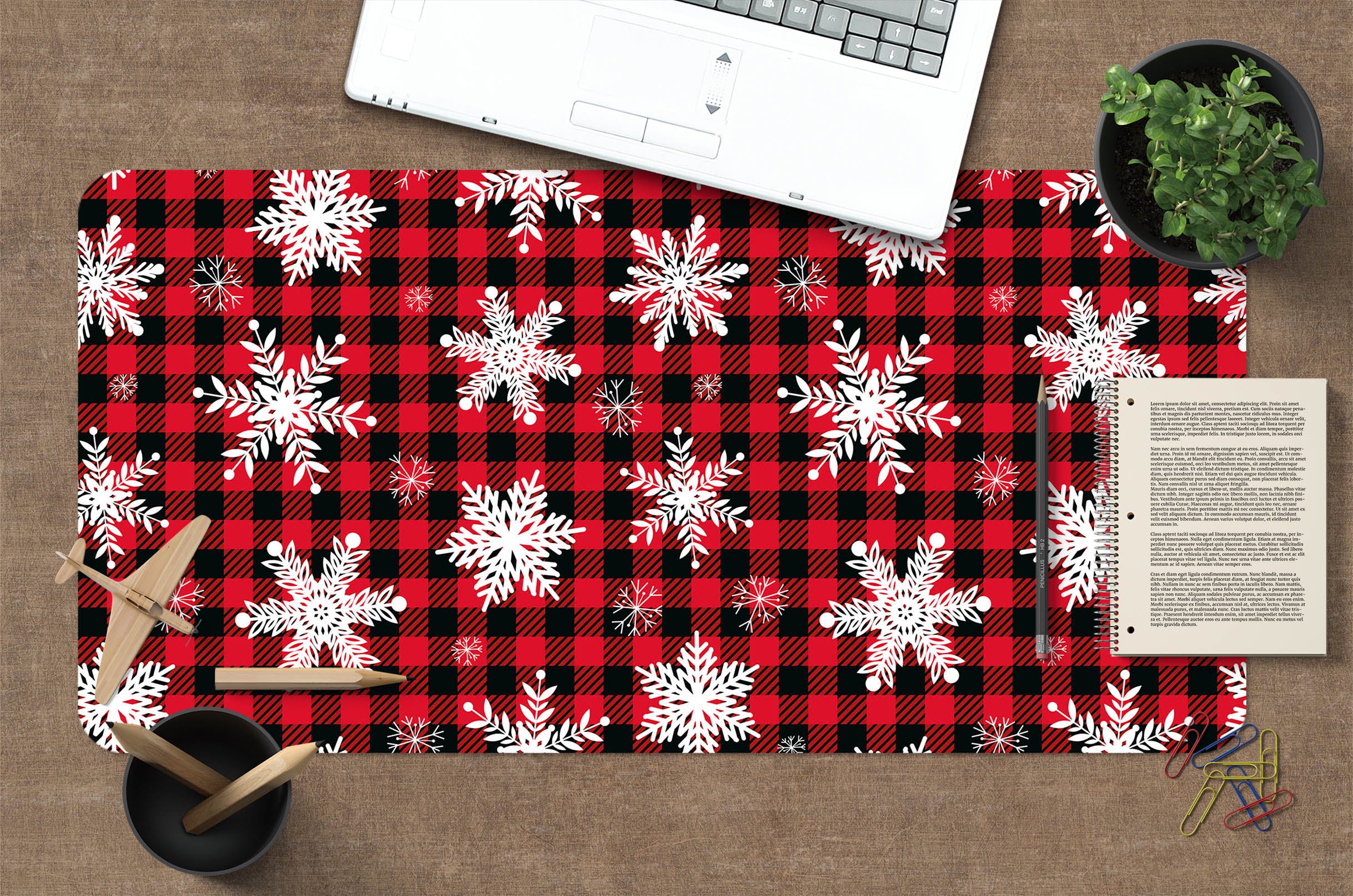 3D Snowflake Black Red Plaid 51244 Christmas Desk Mat Xmas