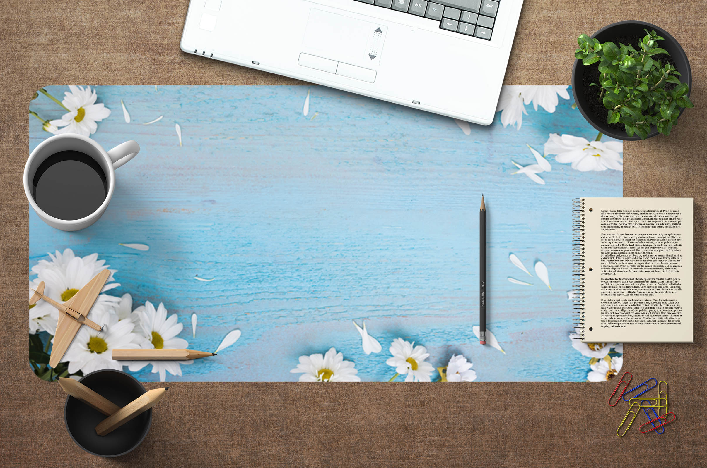 3D White Flowers 17044 Desk Mat