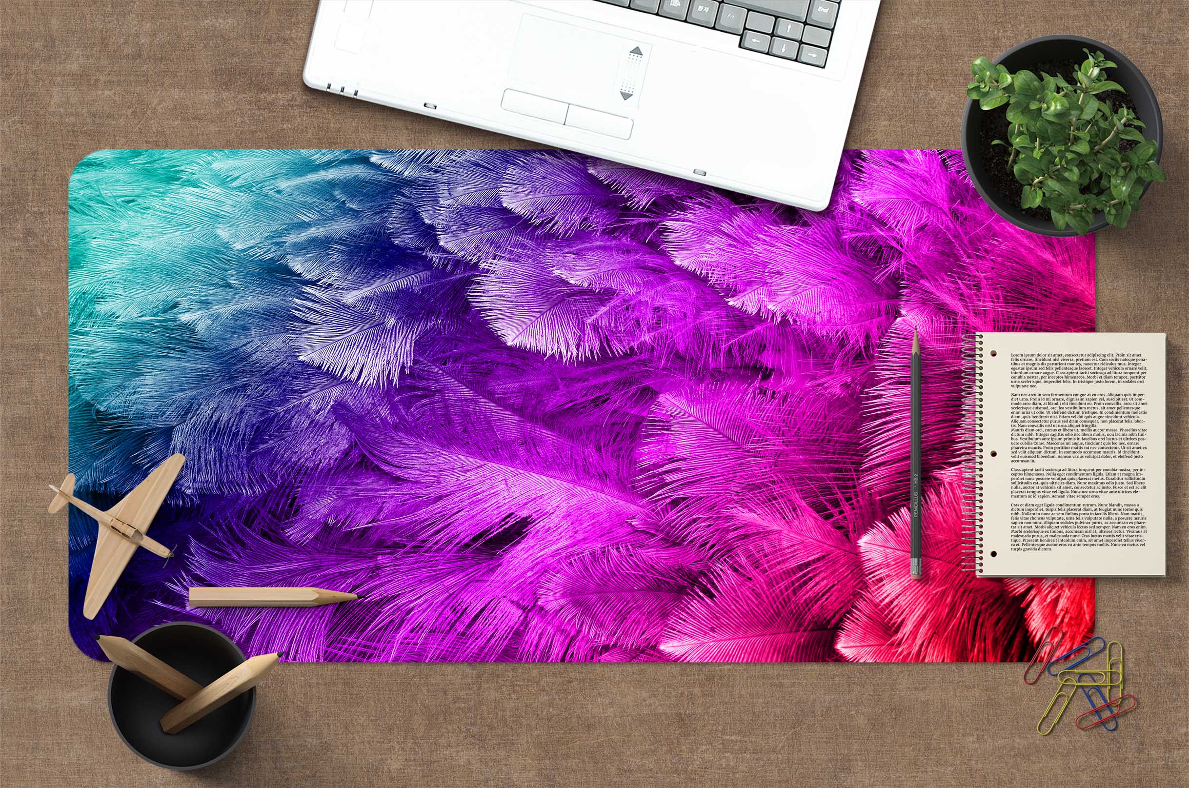 3D Multicolored Feathers 17171 Desk Mat