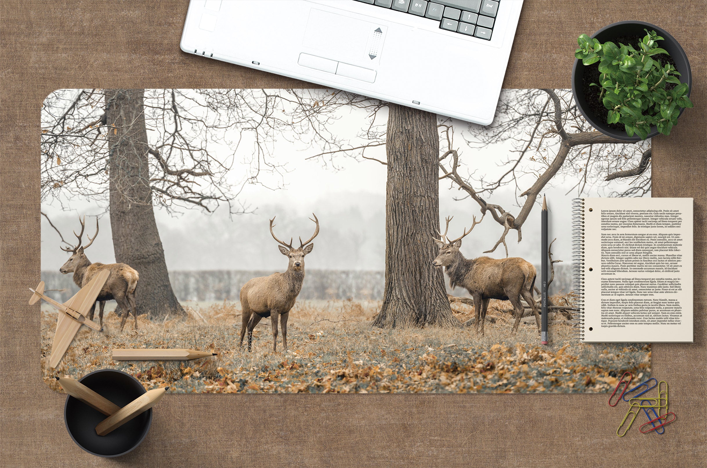 3D Elk Leaves 7768 Assaf Frank Desk Mat
