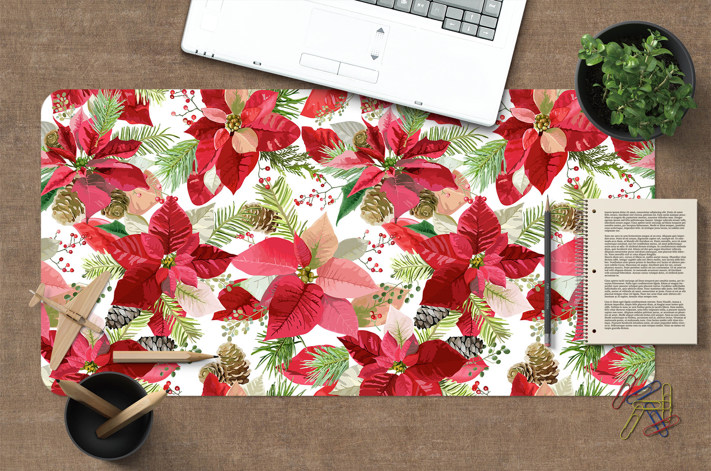 3D Red Leaf Flower 51202 Christmas Desk Mat Xmas