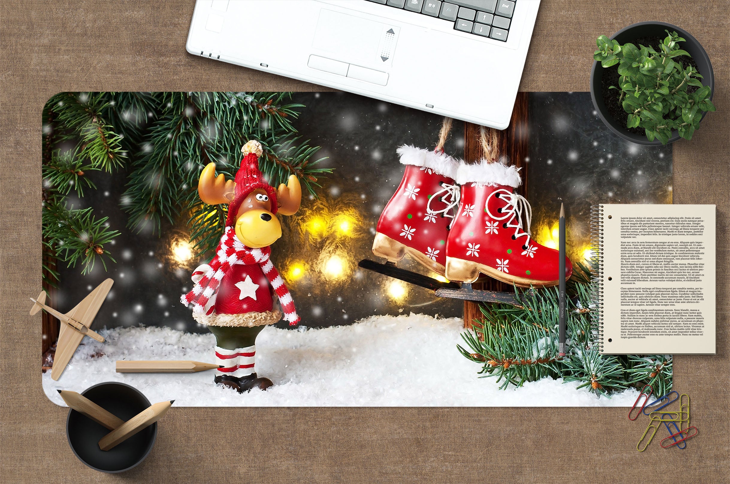 3D Snowshoe Deer 51260 Christmas Desk Mat Xmas