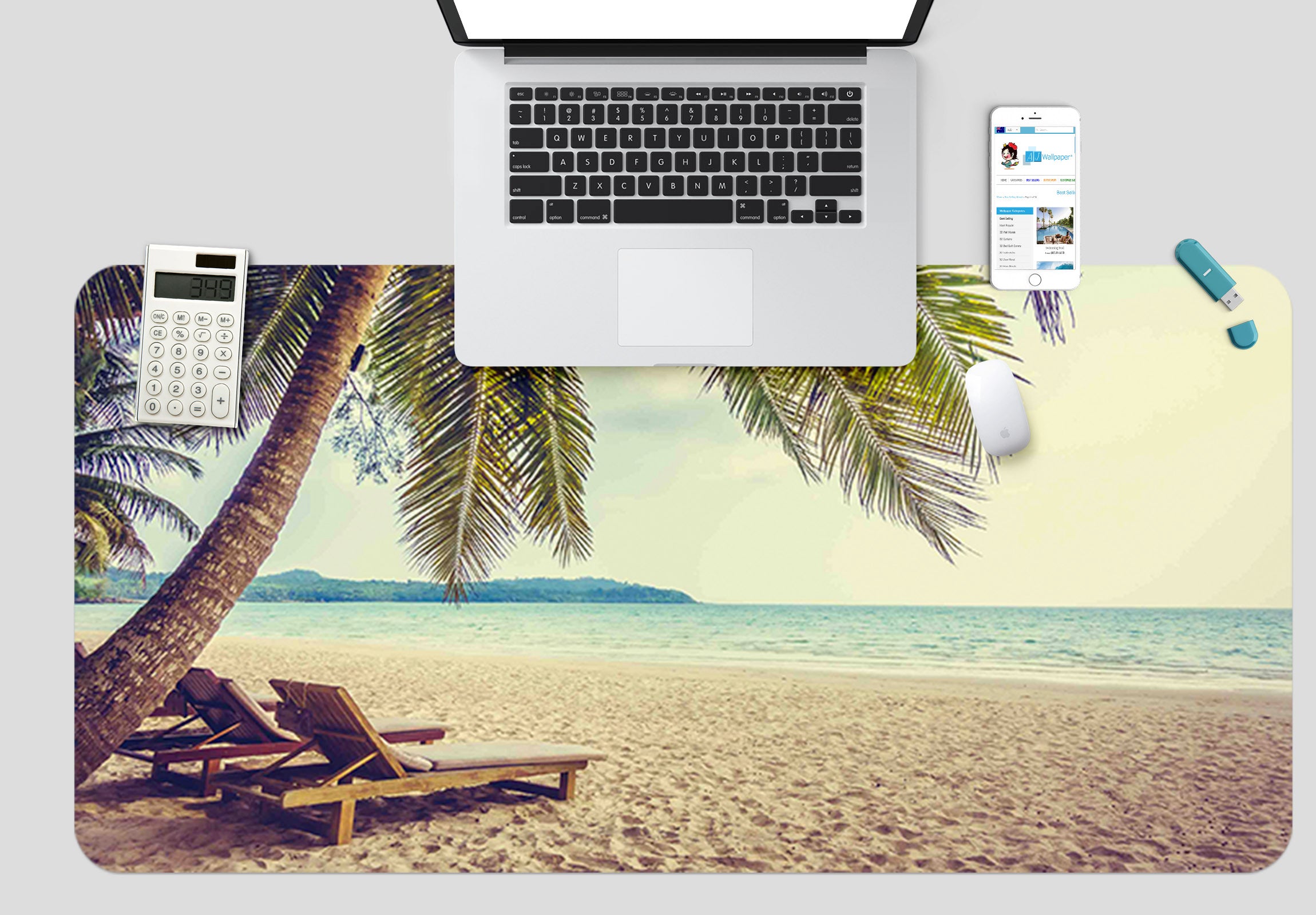 3D Coconut Tree Beach 17026 Desk Mat