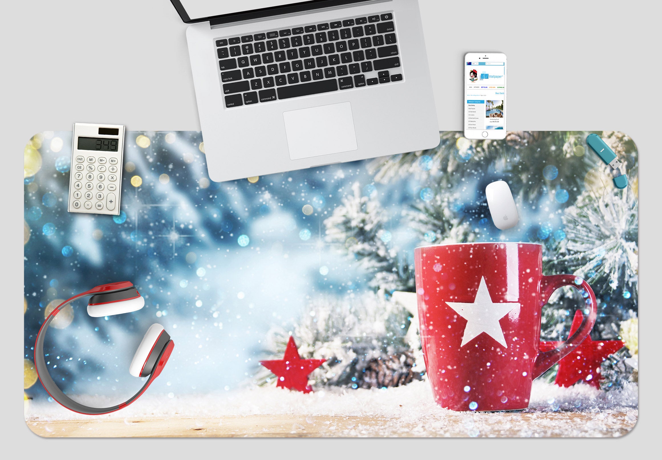 3D Snow Water Cup 51204 Christmas Desk Mat Xmas
