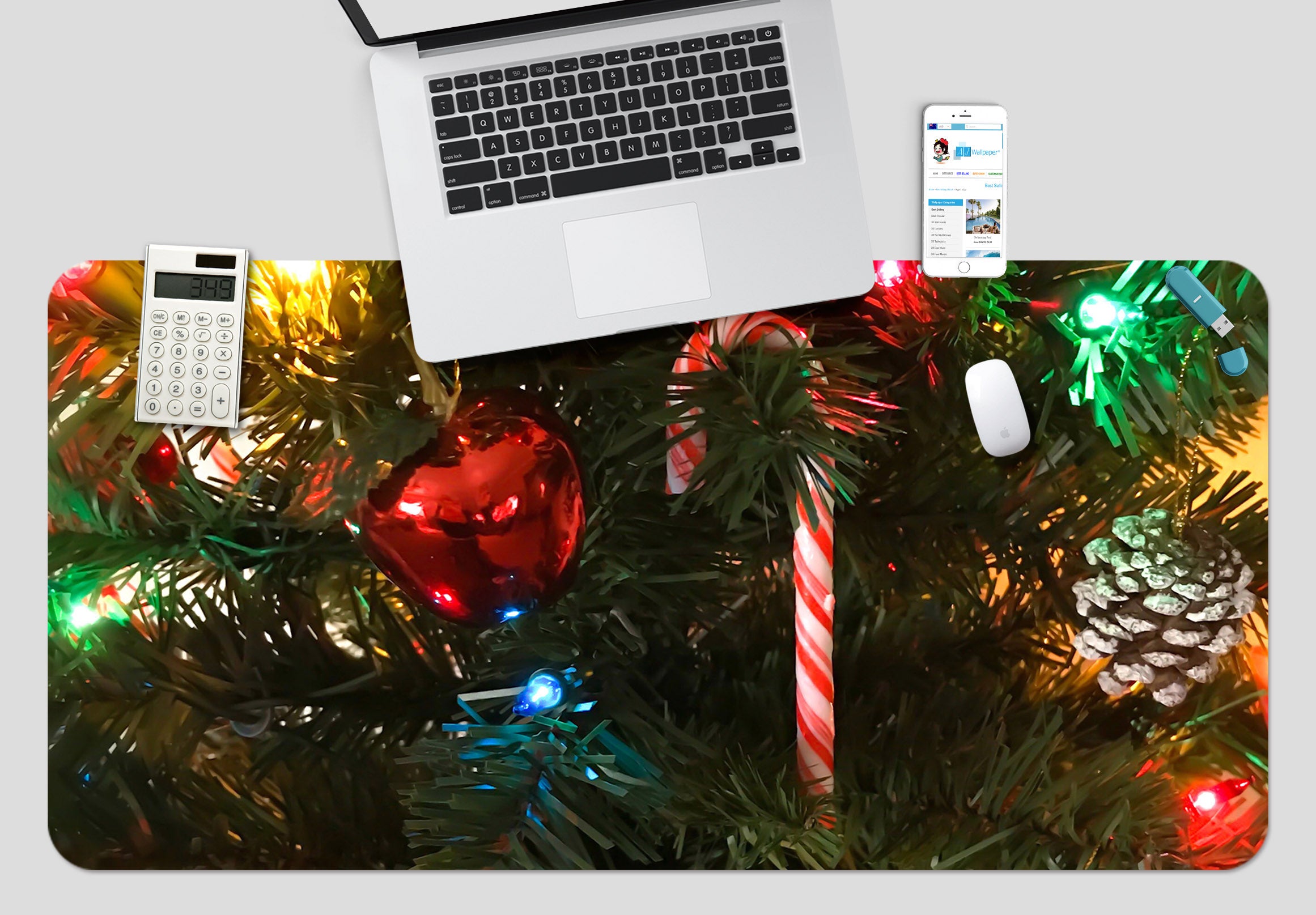 3D Candy Cane Ball Pendant 51253 Christmas Desk Mat Xmas