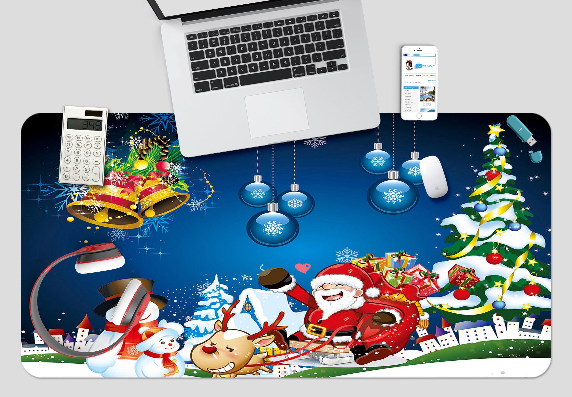 3D Bell Snowflake Snowman 030 Desk Mat Mat AJ Creativity Home 