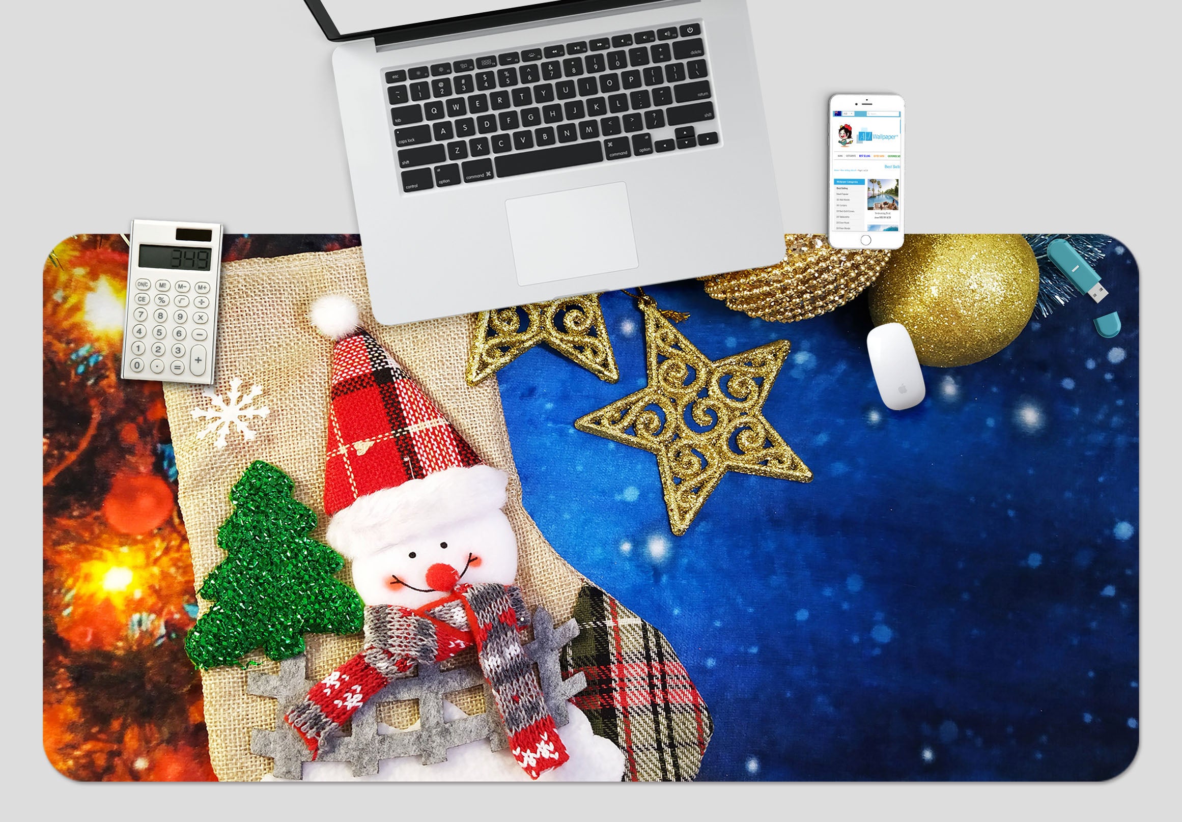 3D Snowman Pentagram 51257 Christmas Desk Mat Xmas