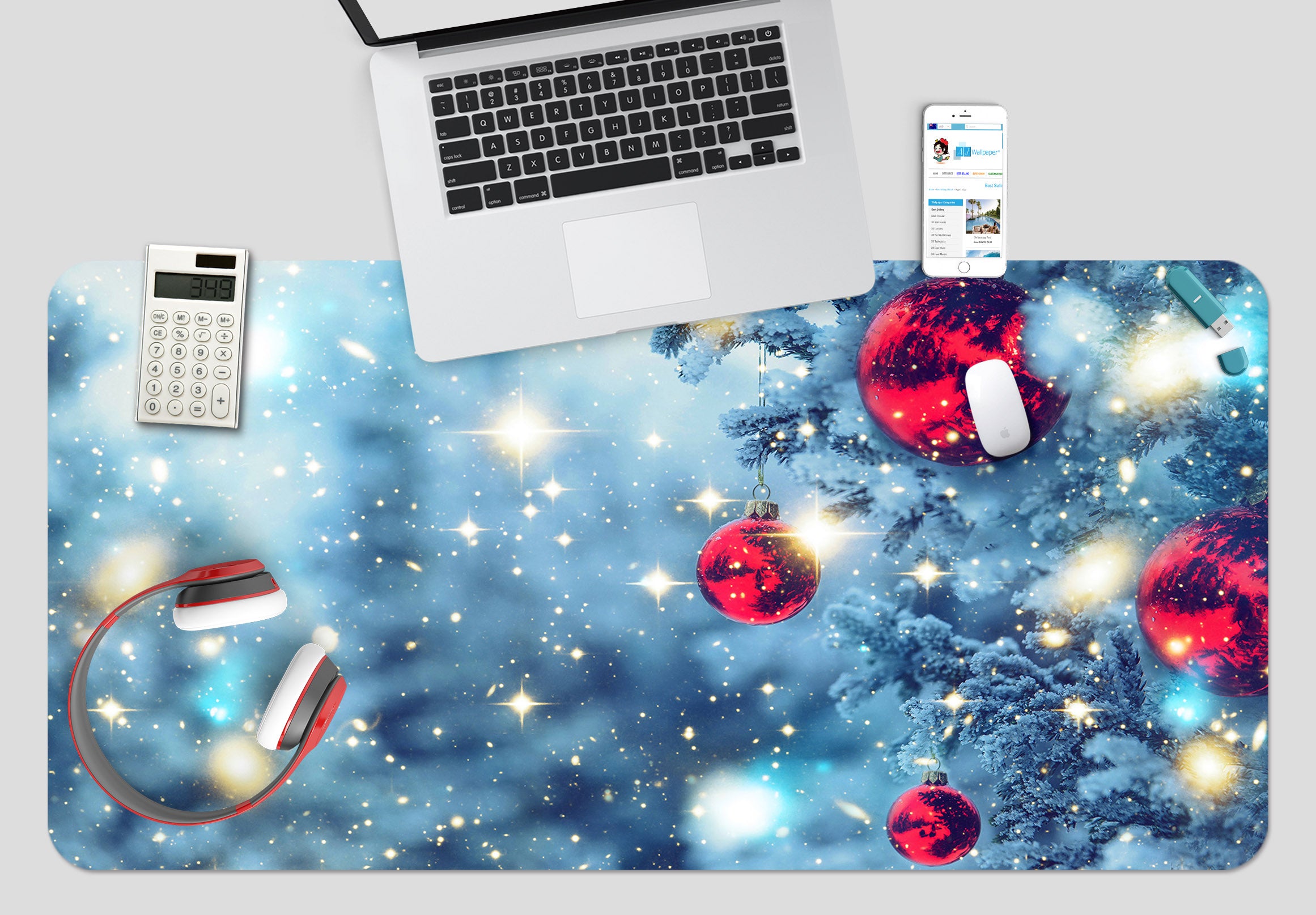 3D Red Ball 51226 Christmas Desk Mat Xmas