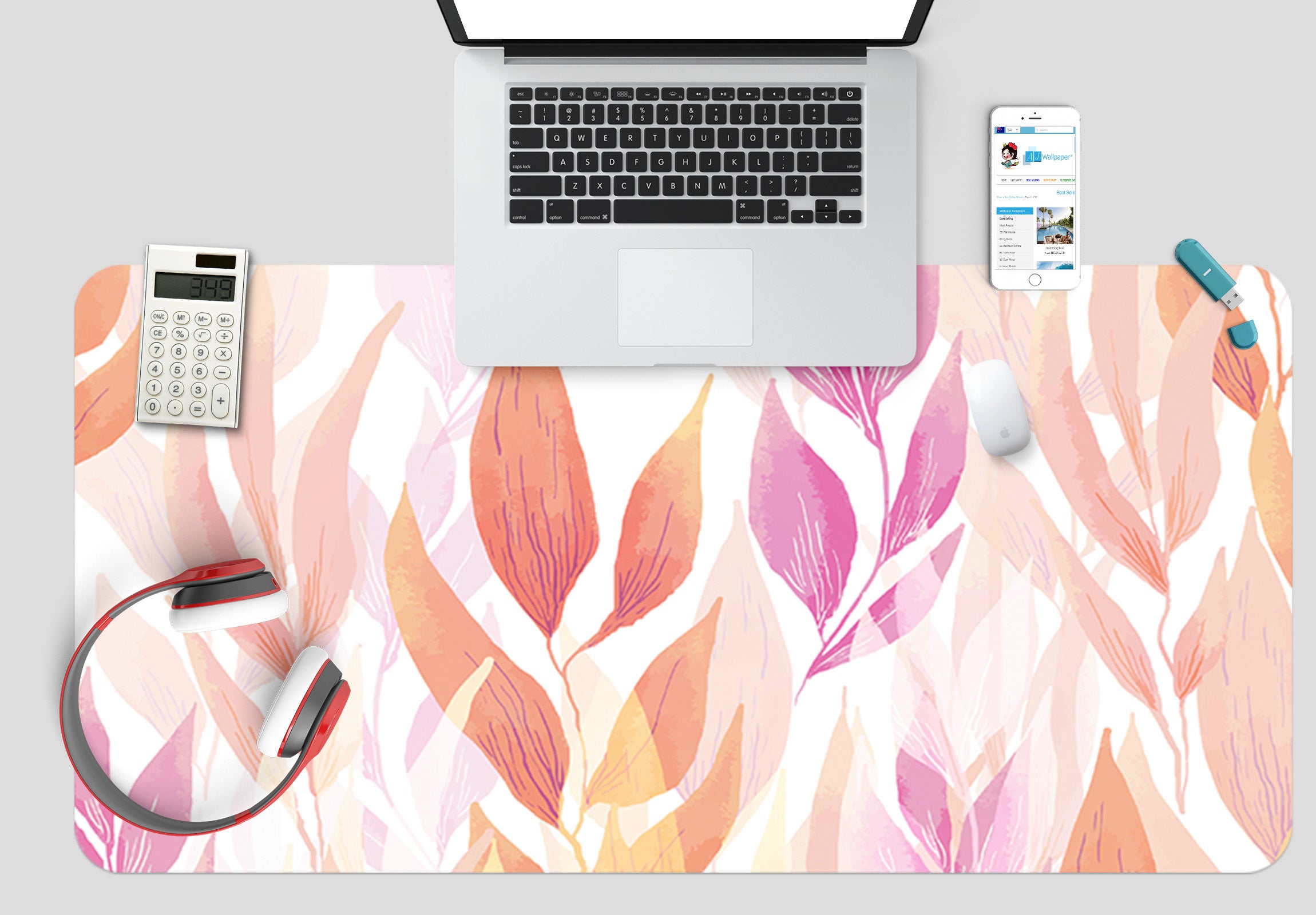 3D Red Leaves 17077 Desk Mat
