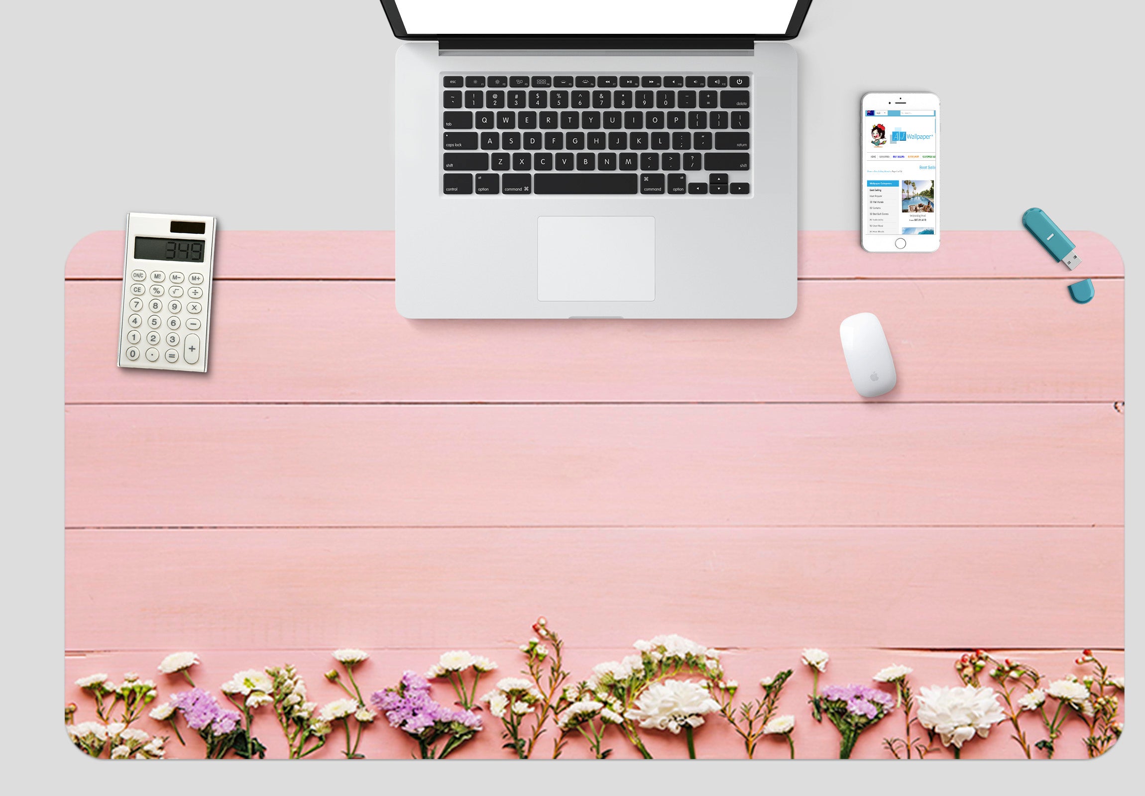 3D Pink Background Flowers 17047 Desk Mat