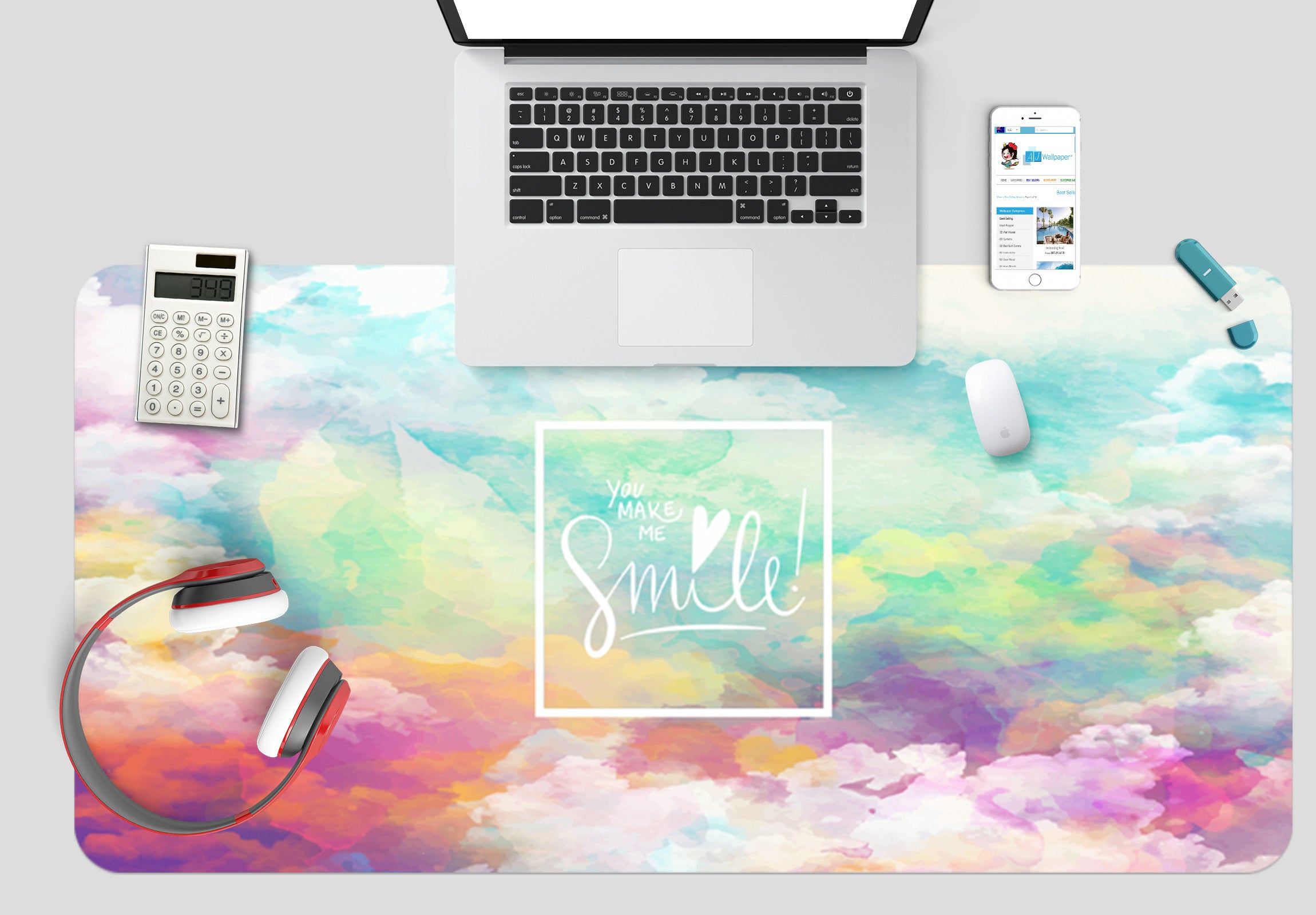 3D Colorful Clouds 17061 Desk Mat