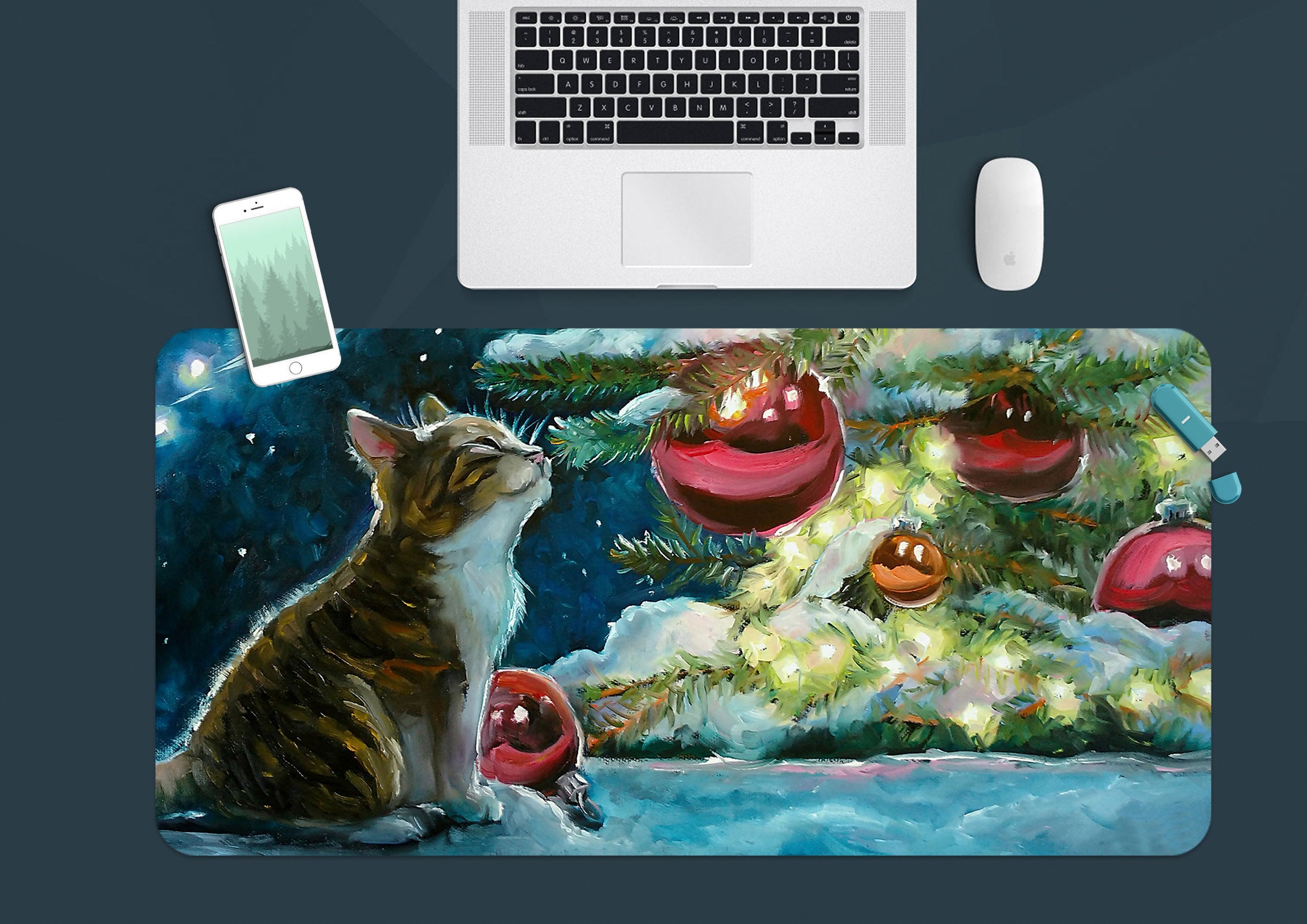 3D Cat Red Ball 51235 Christmas Desk Mat Xmas