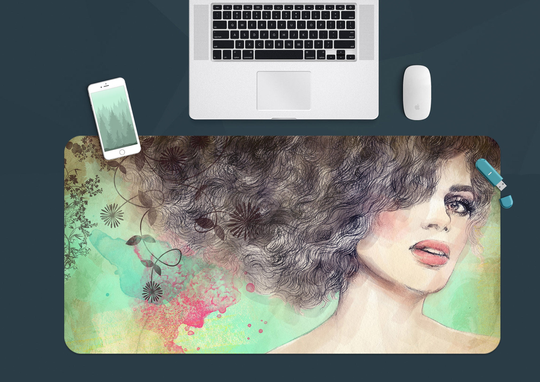 3D Girl With Curly Hair 17103 Desk Mat