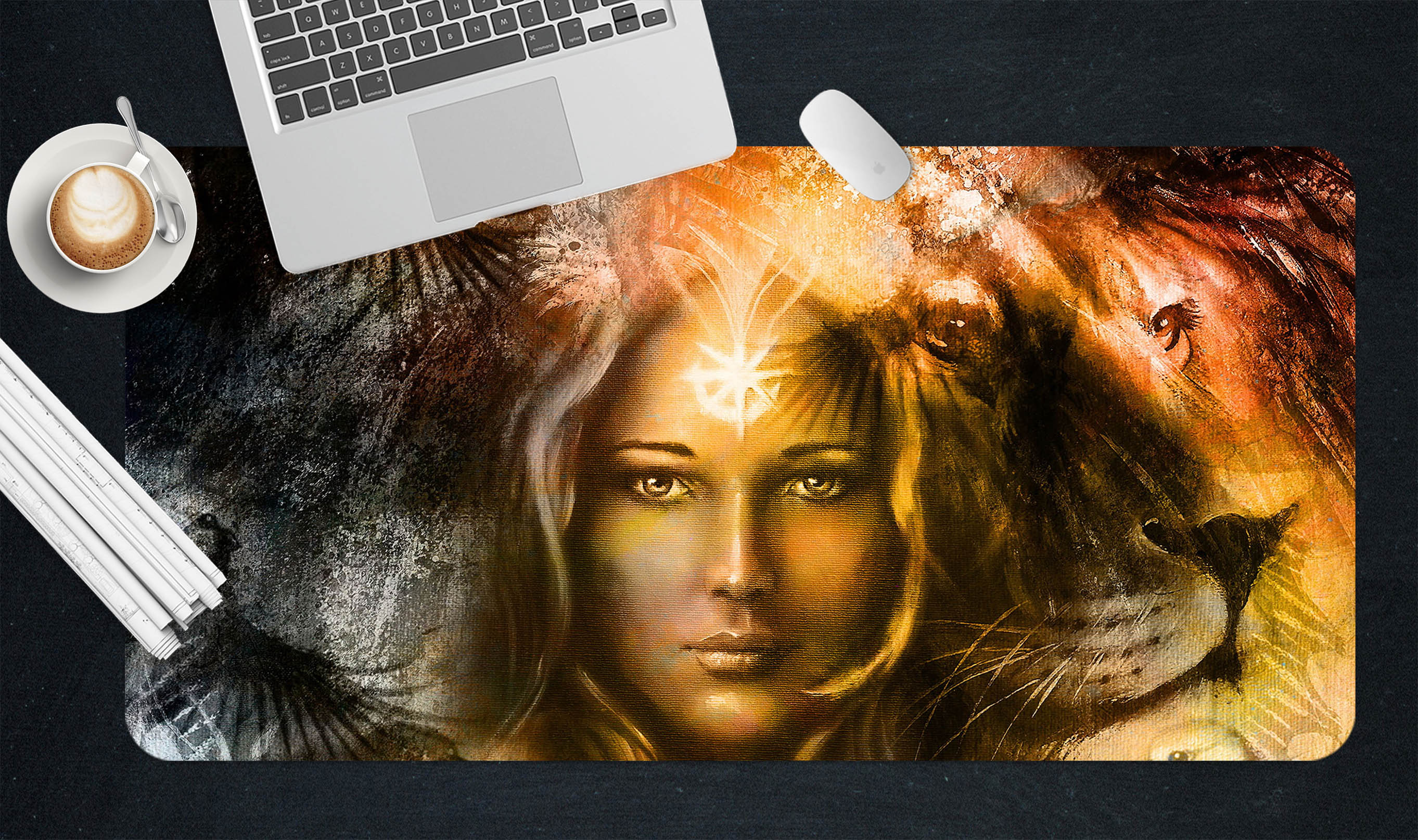3D Golden Lion Woman 17129 Desk Mat