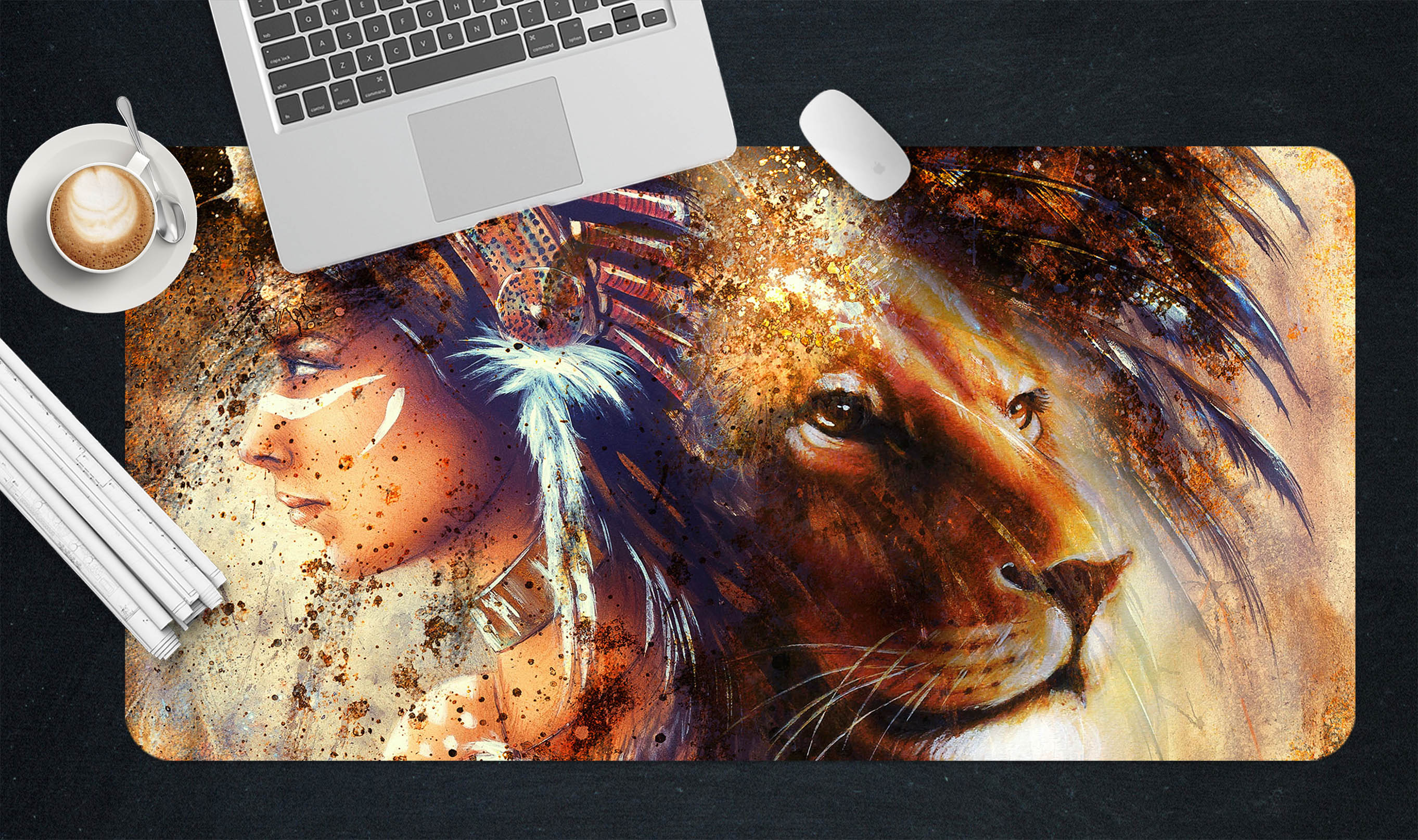 3D Lion Woman 17128 Desk Mat