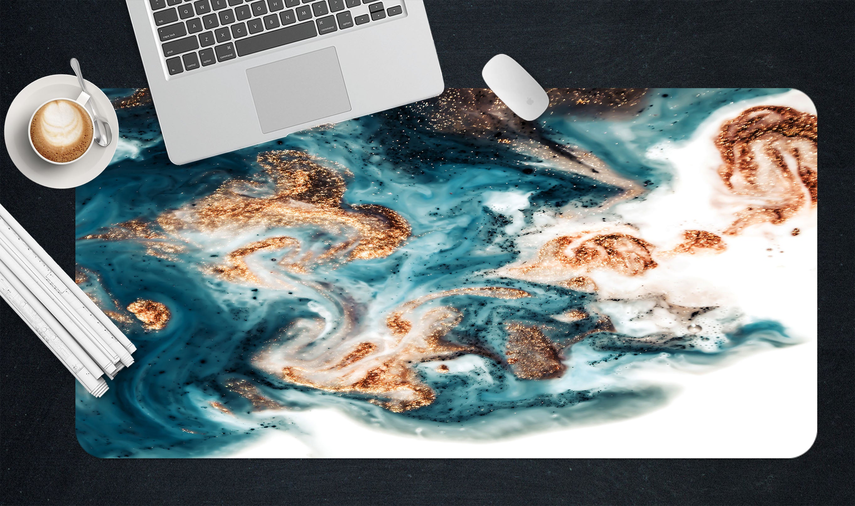 3D Dark Green Golden Texture 18016 Desk Mat