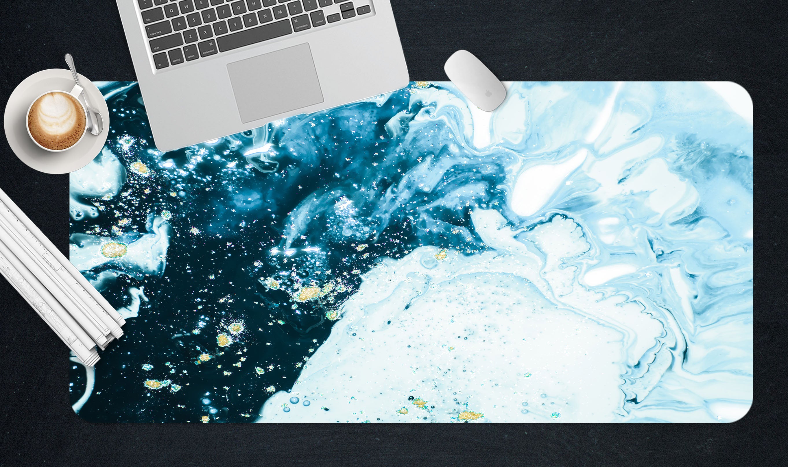 3D Dark Blue Light Blue Pattern 18031 Desk Mat