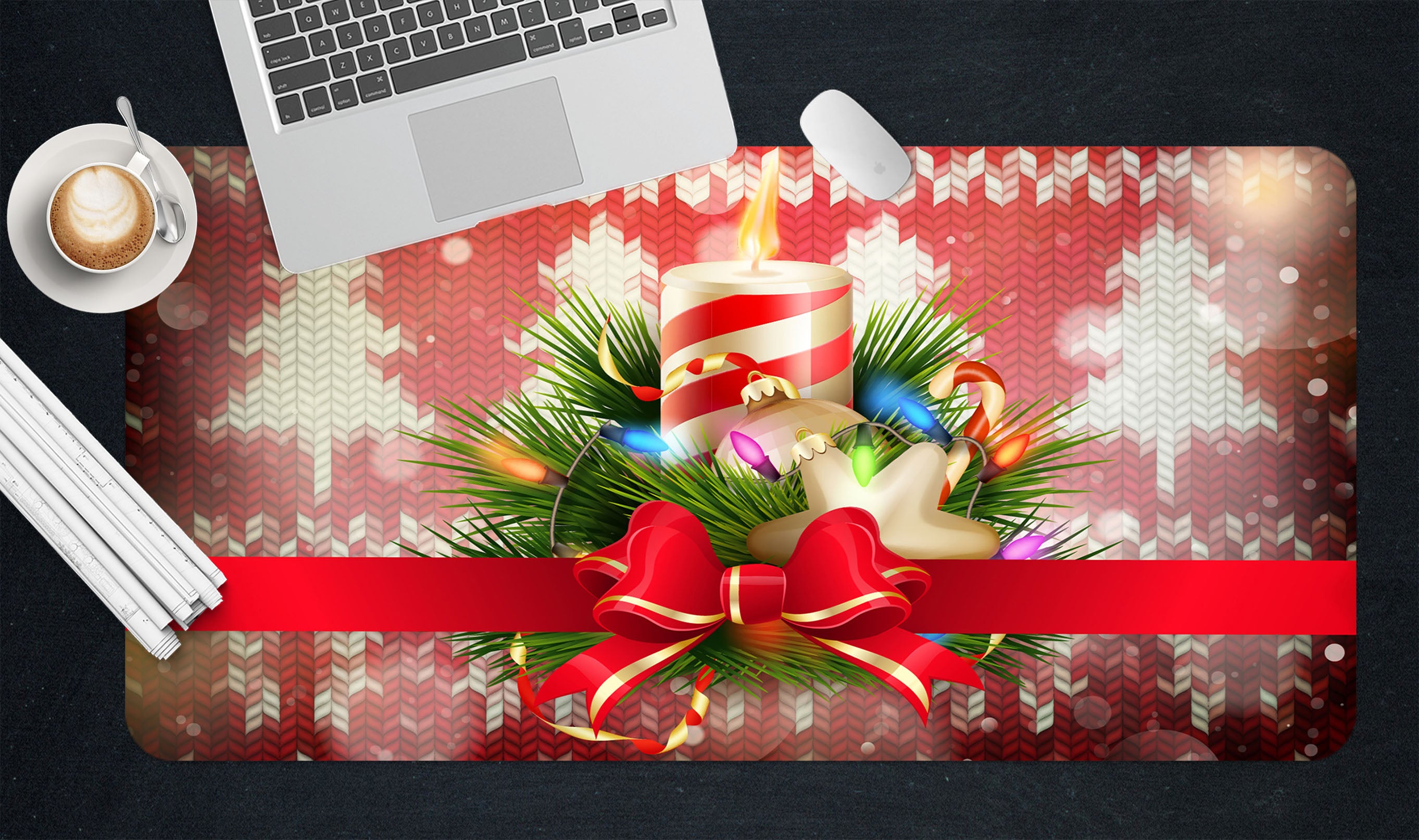 3D Candle Bowknot 51178 Christmas Desk Mat Xmas