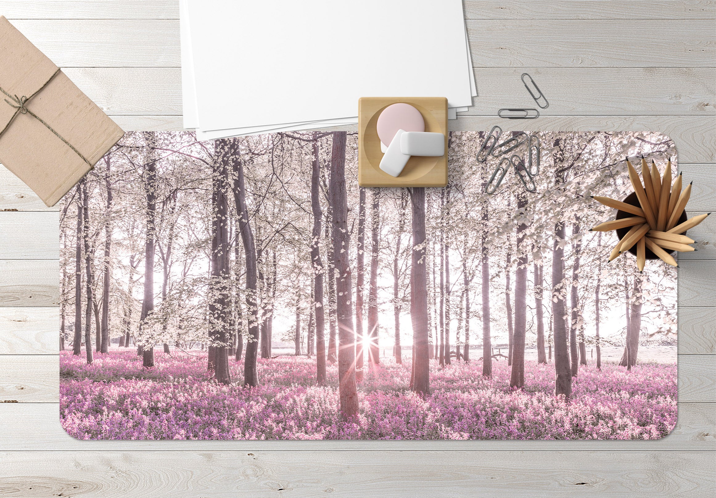 3D Pink Flowers Trees 7756 Assaf Frank Desk Mat