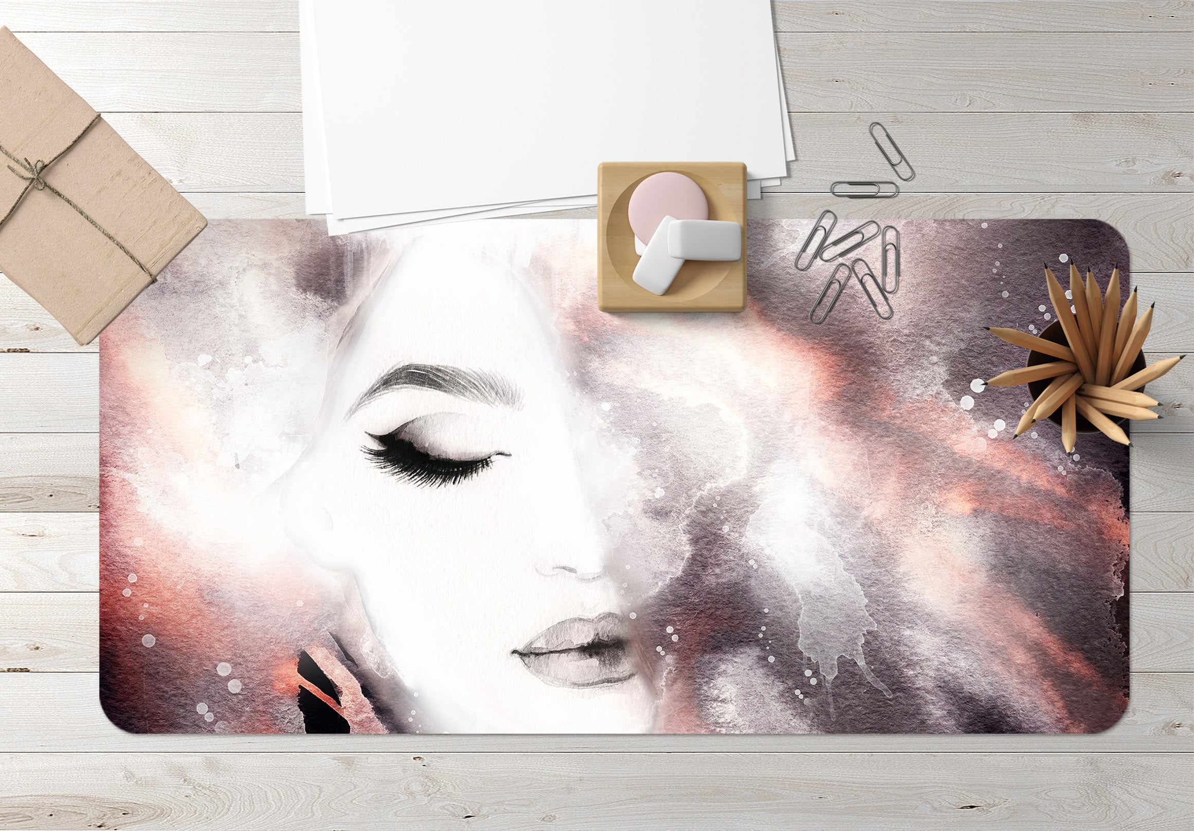 3D Watercolor Female 17135 Desk Mat