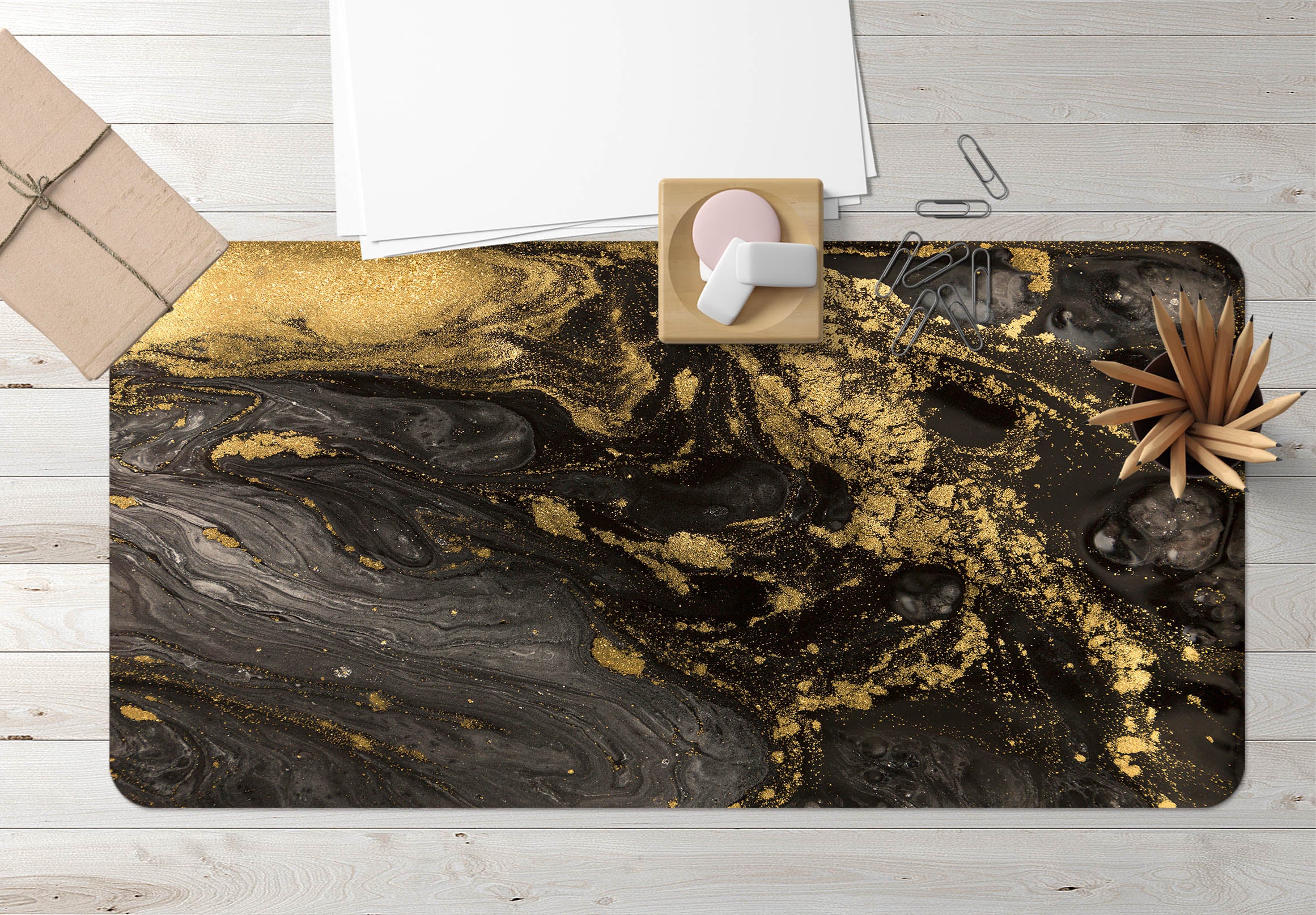 3D Golden Black Pattern 18046 Desk Mat