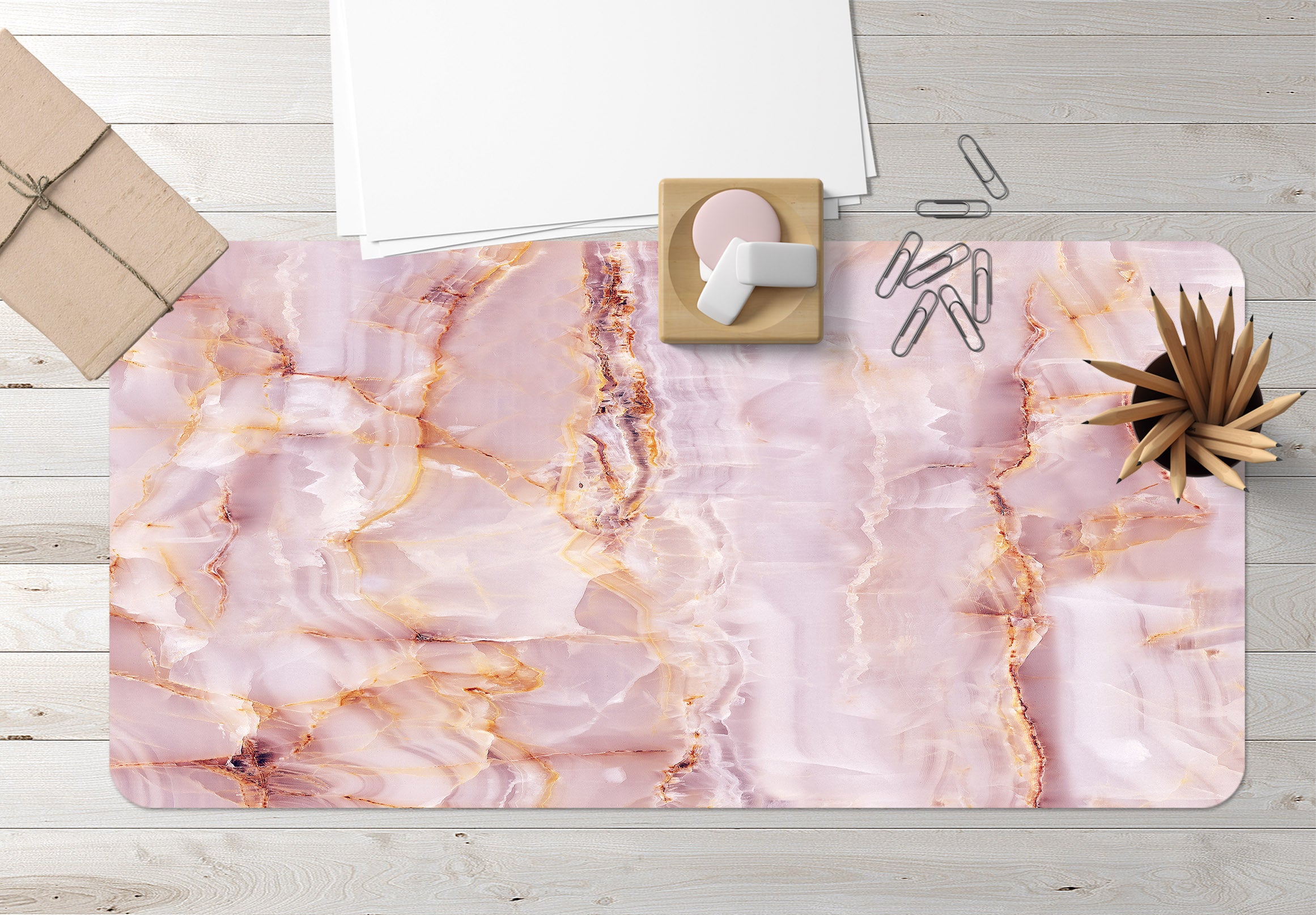 3D Light Pink Marble 18007 Desk Mat
