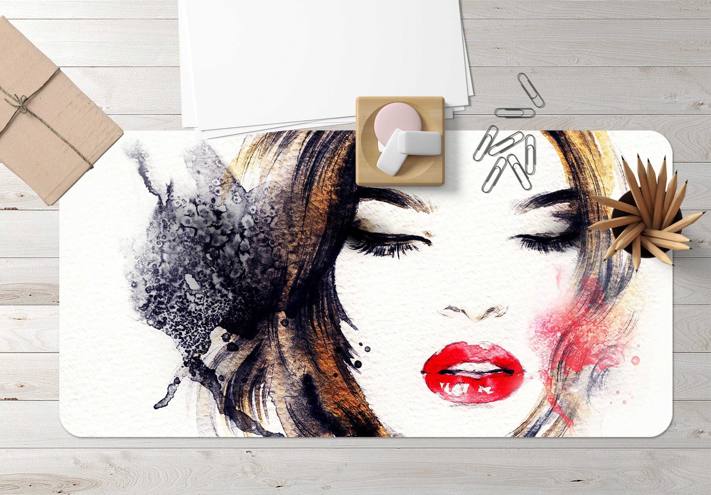 3D Girl With Red Lips 17105 Desk Mat