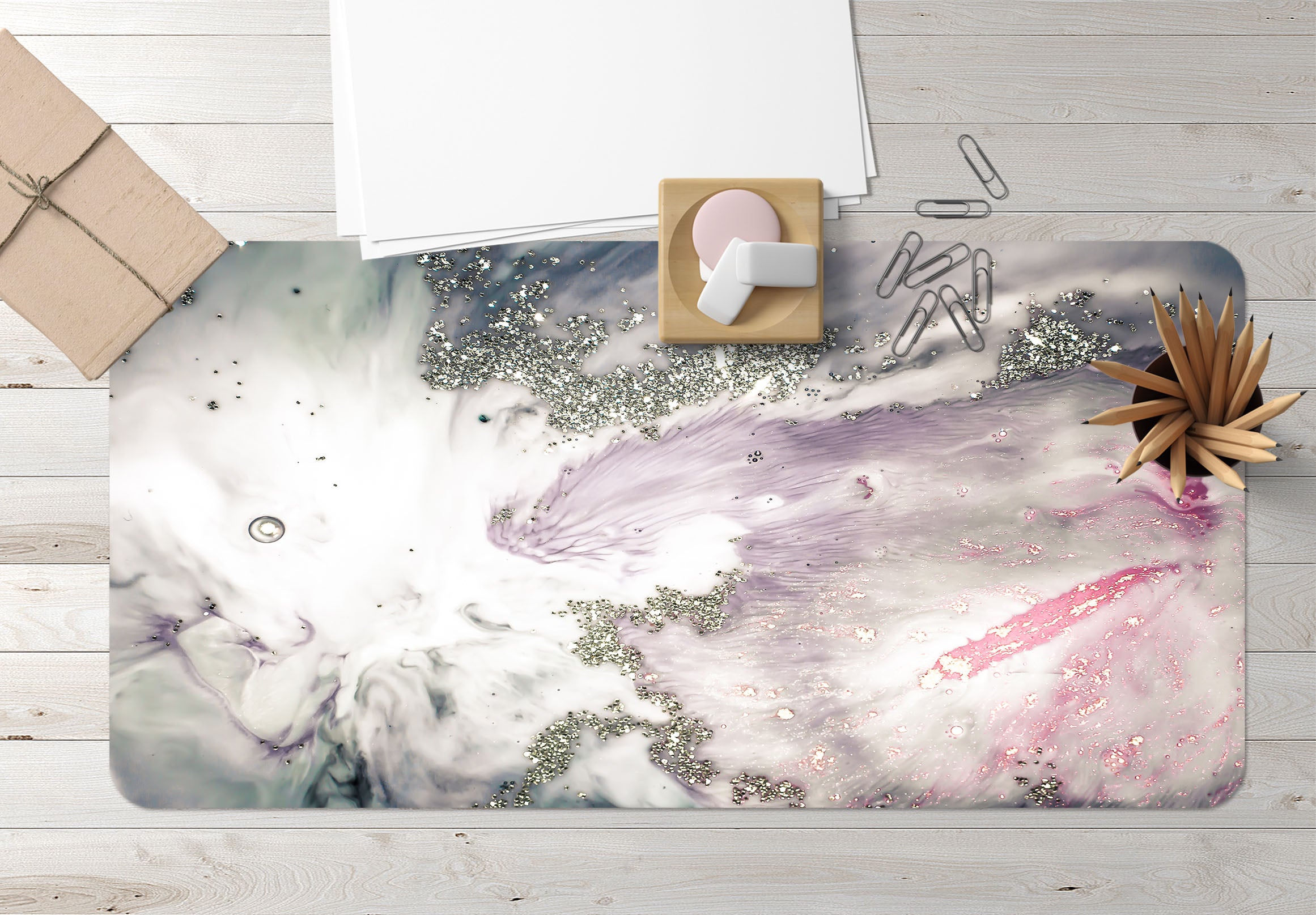 3D Grey Pink Pattern 18033 Desk Mat
