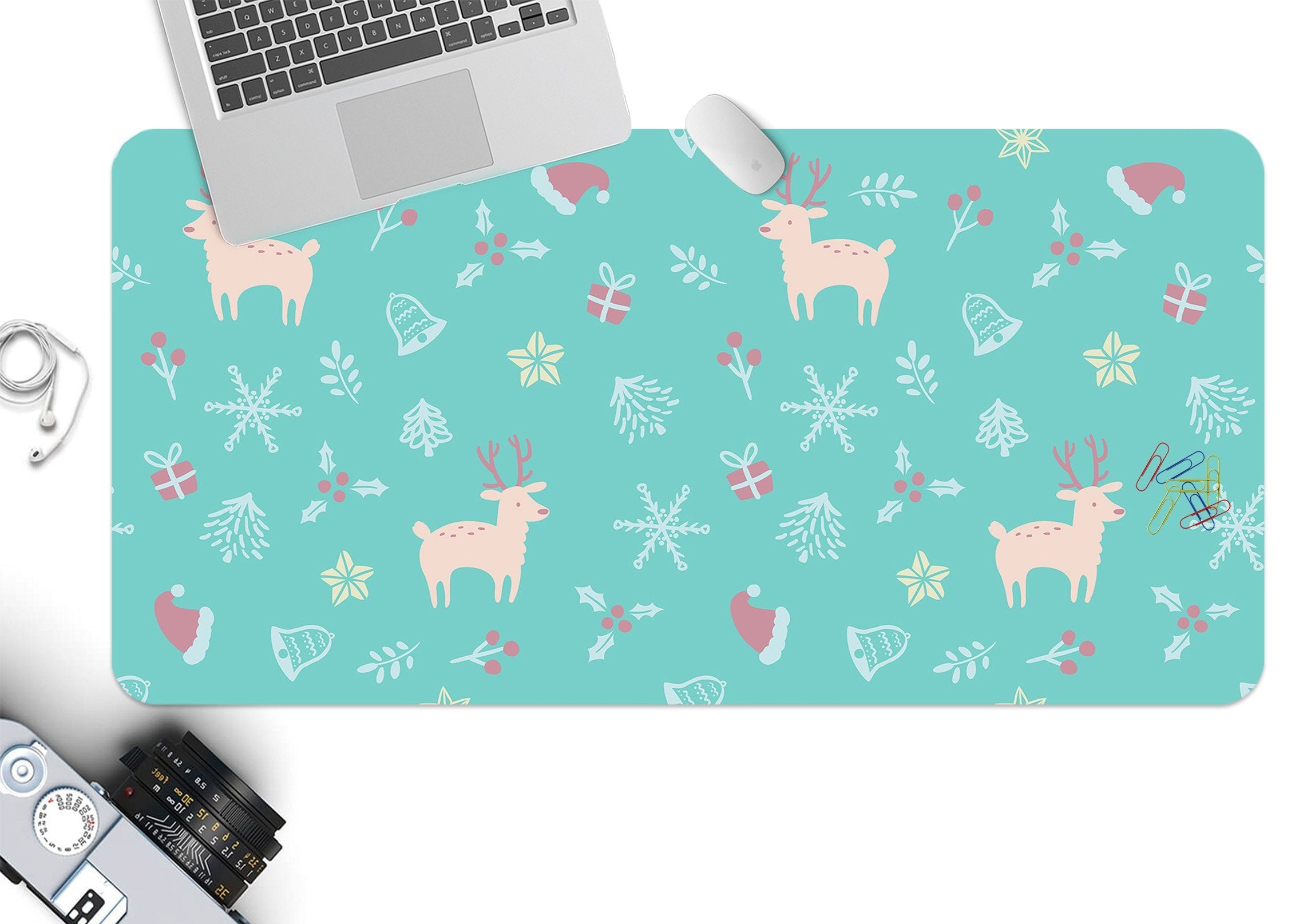 3D Snowflake Deer Pattern 018 Desk Mat Mat AJ Creativity Home 