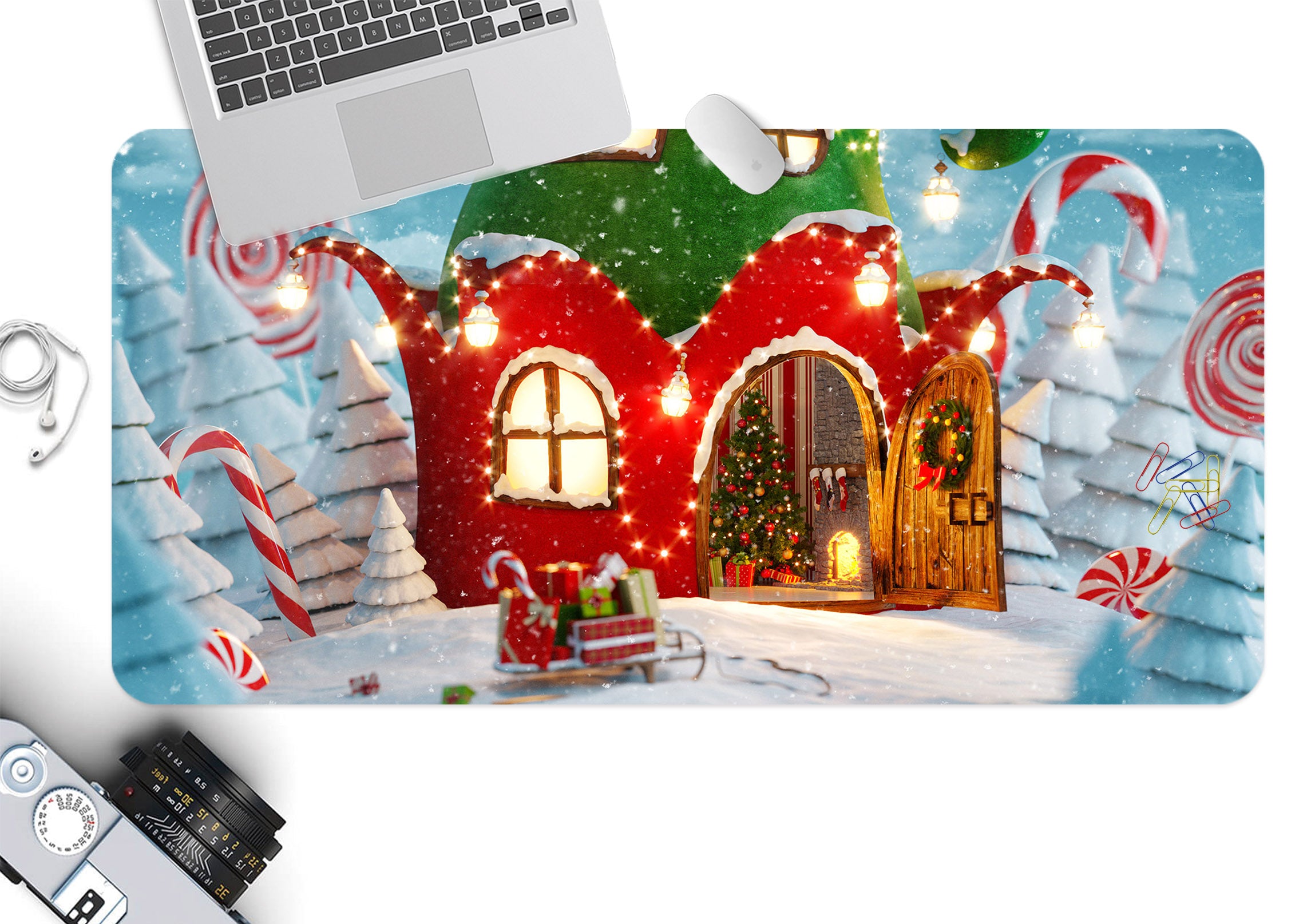 3D Red Green Cabin 51209 Christmas Desk Mat Xmas