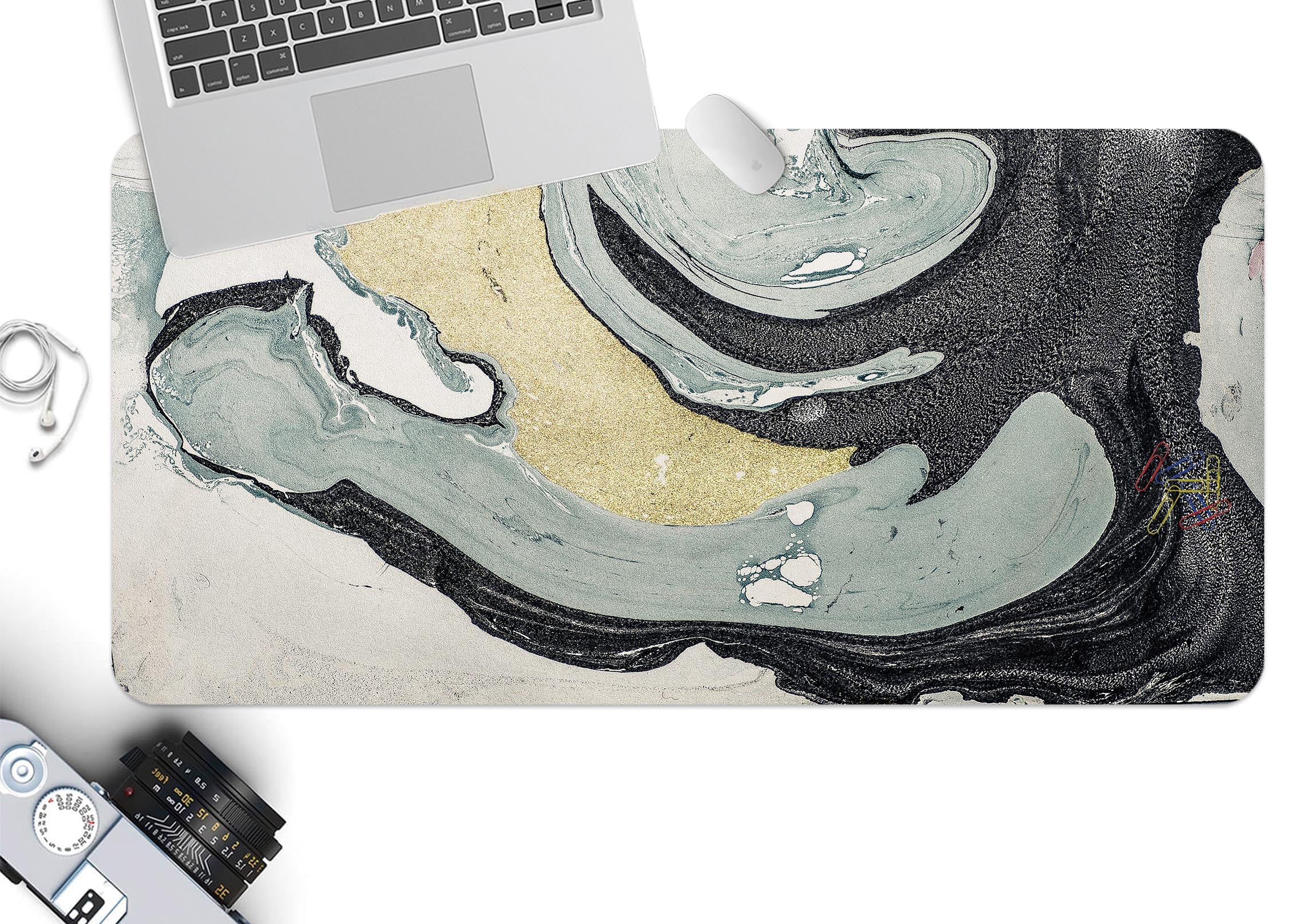 3D Gray-Green Lines 18056 Desk Mat