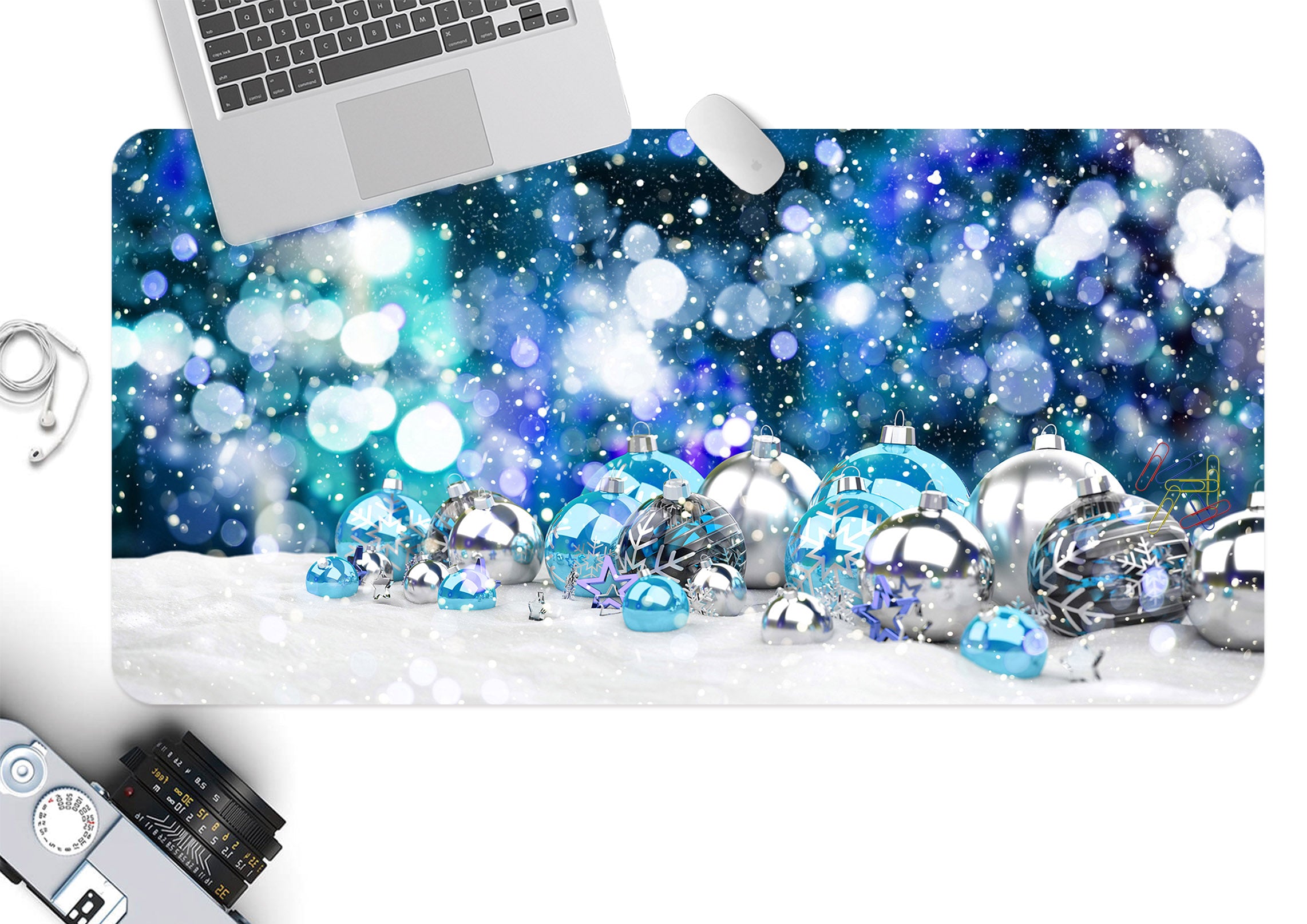 3D Silver Blue Ball 51205 Christmas Desk Mat Xmas