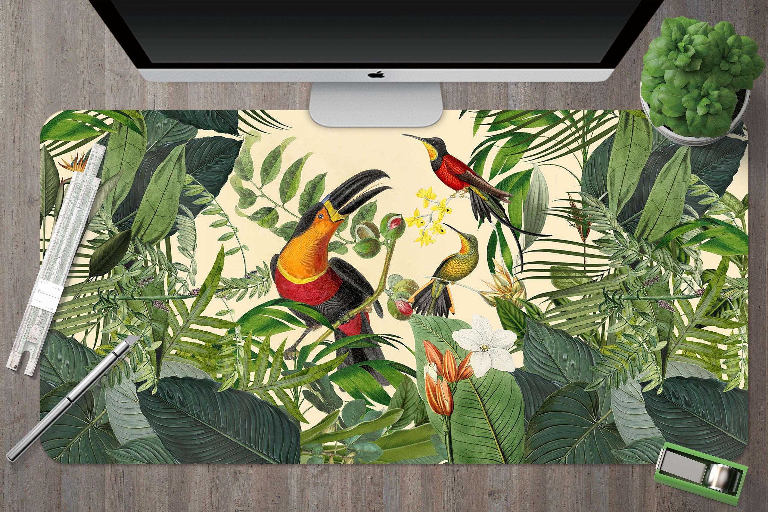 3D Green Leaf Bird 986 Andrea Haase Desk Mat