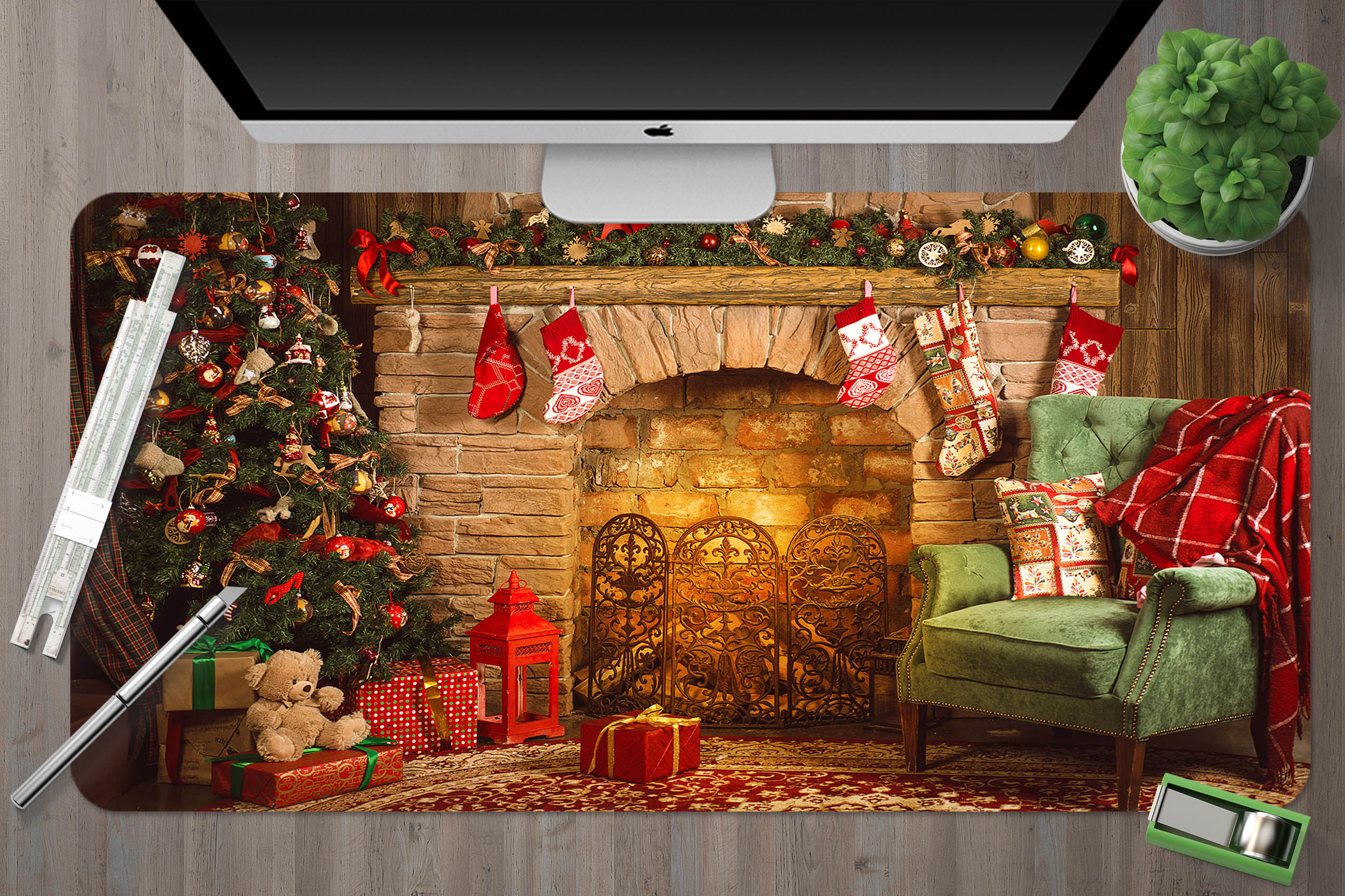 3D Fireplace Sofa 51197 Christmas Desk Mat Xmas