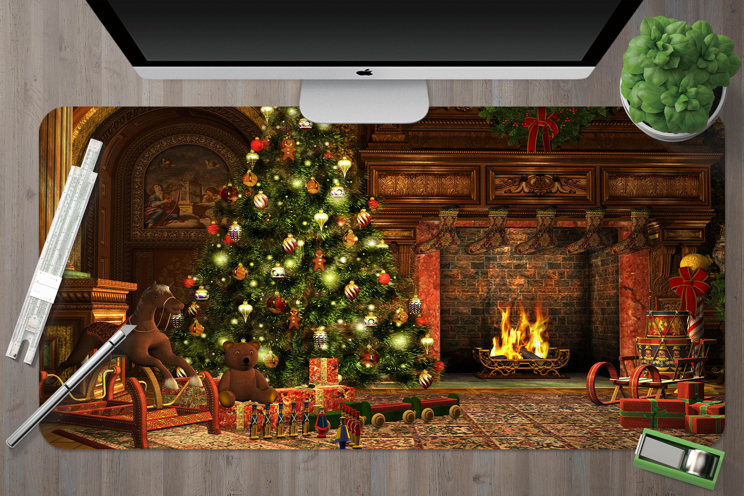 3D Tree Fireplace 51172 Christmas Desk Mat Xmas