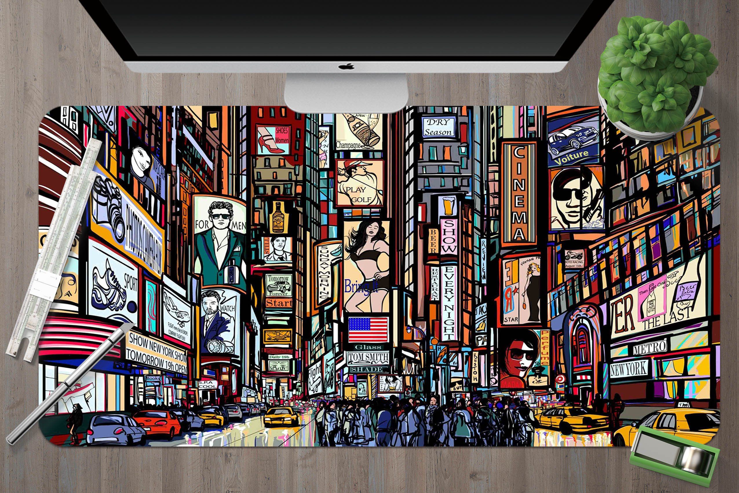 3D Hand Painted City 061 Desk Mat Mat AJ Creativity Home 