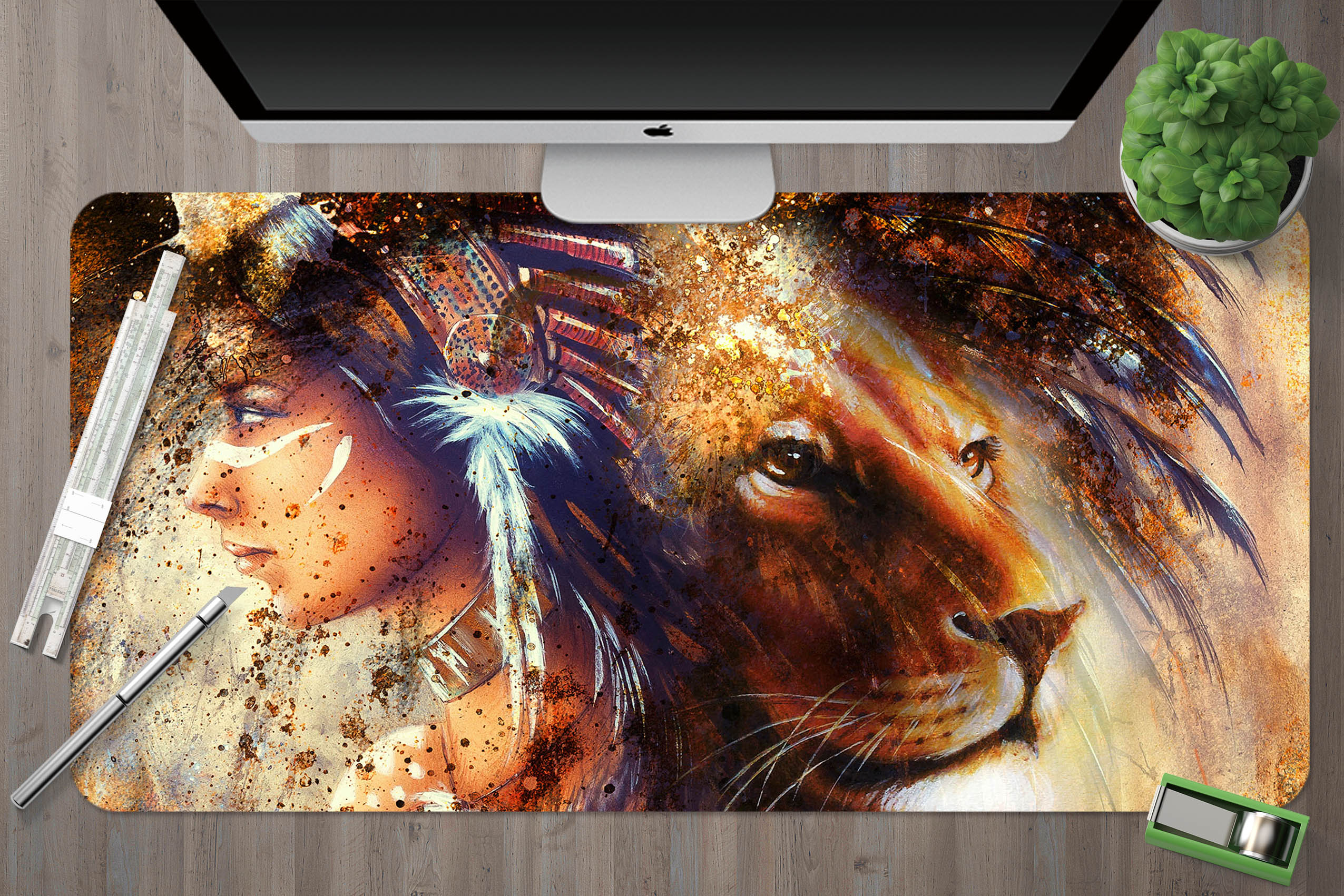 3D Lion Woman 17128 Desk Mat