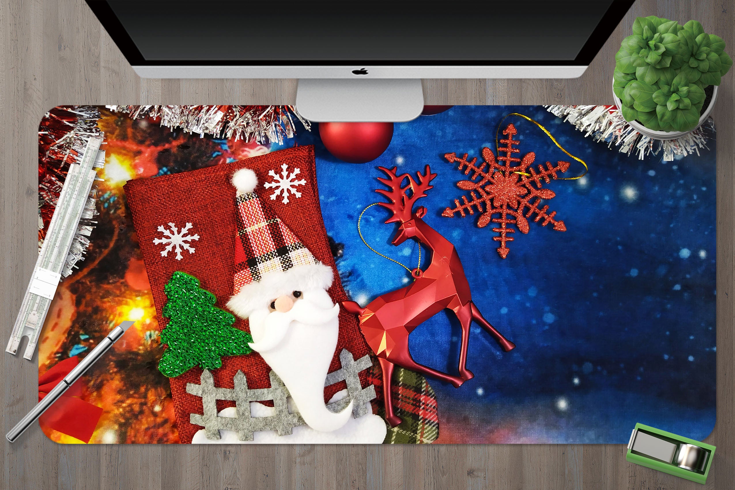 3D Santa Claus Deer 51258 Christmas Desk Mat Xmas