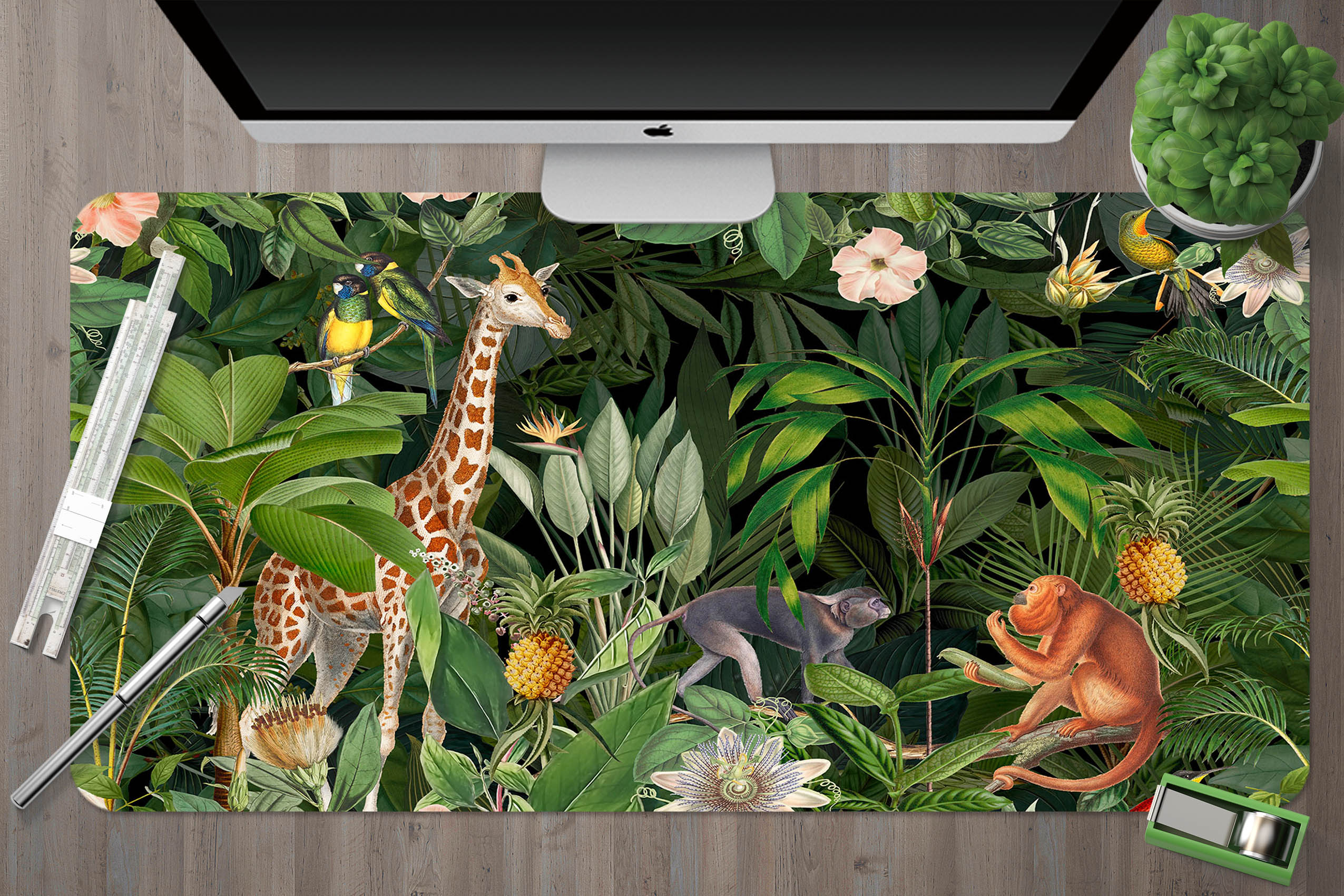 3D Giraffe Monkey 5237 Andrea Haase Desk Mat