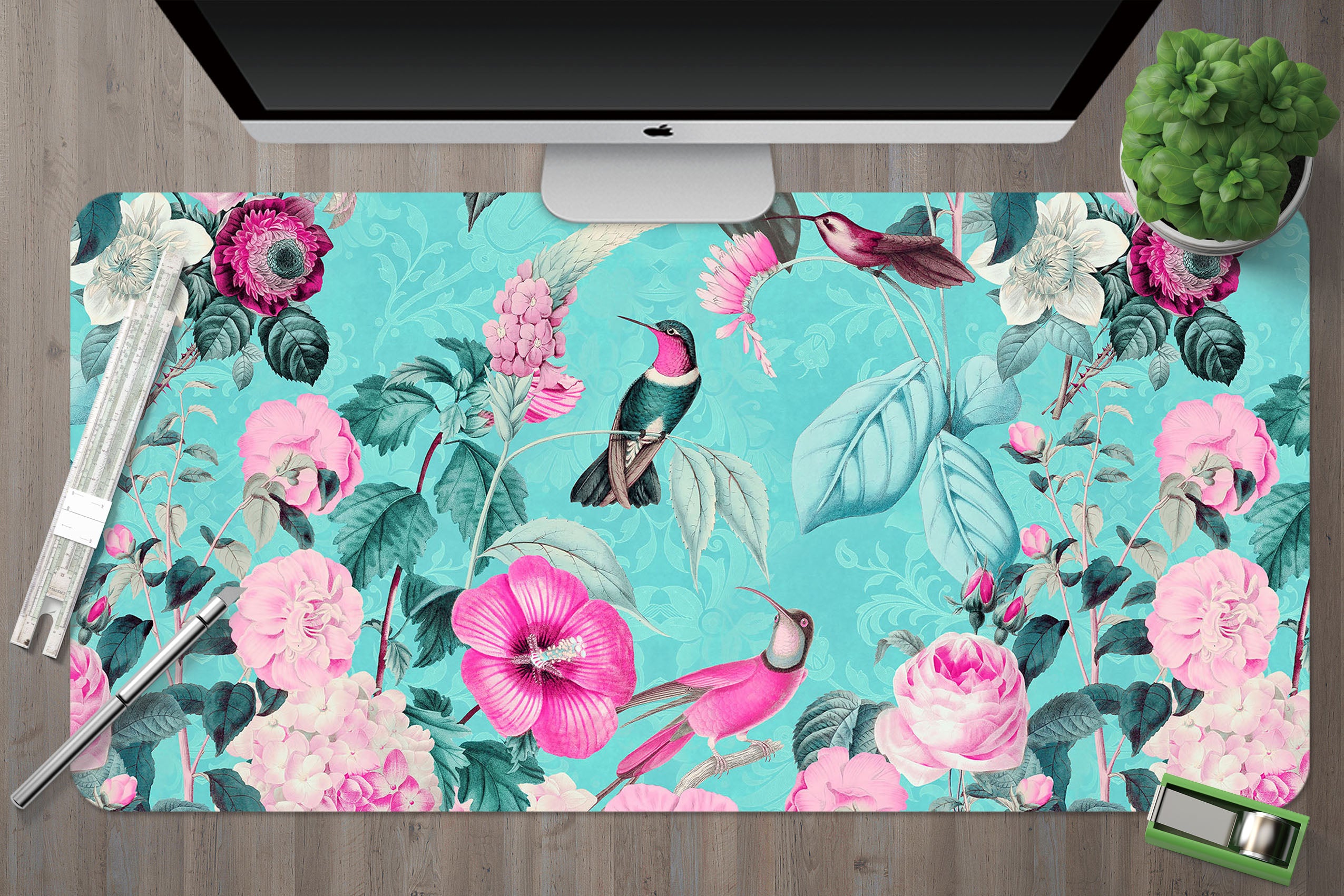 3D Pink Flower Leaves 5224 Andrea Haase Desk Mat
