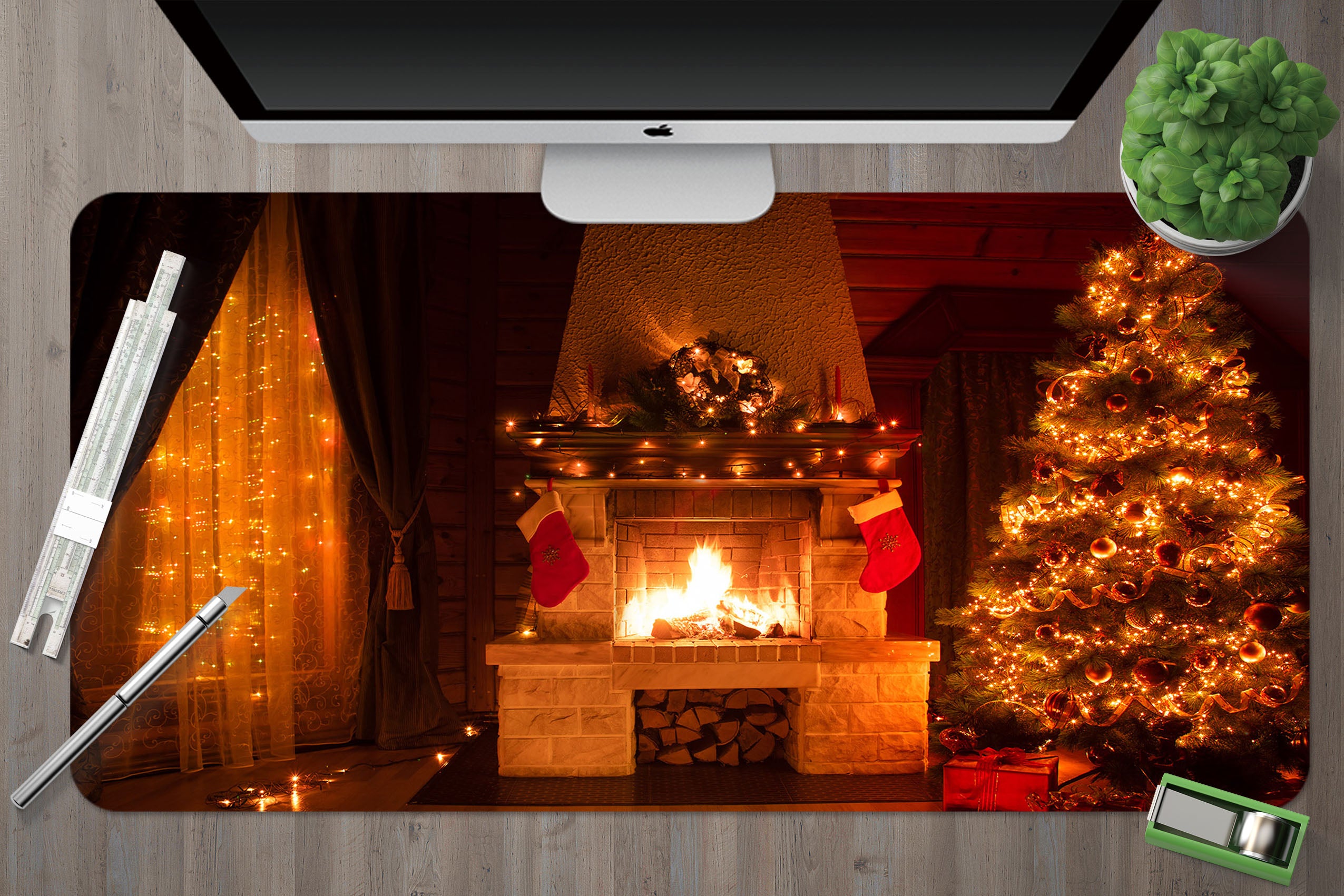 3D Tree Fireplace Light 51247 Christmas Desk Mat Xmas