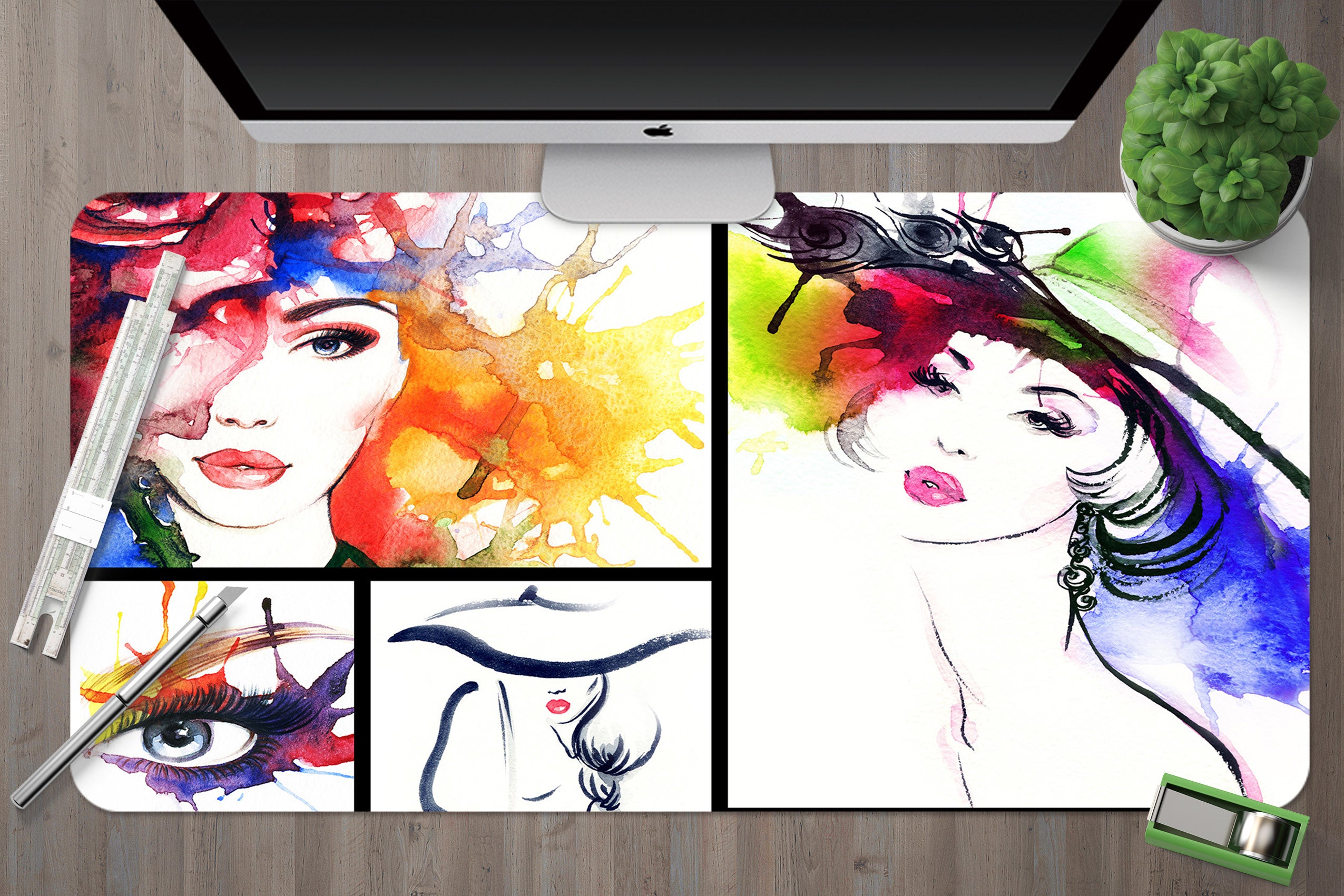 3D Watercolor Female 17116 Desk Mat