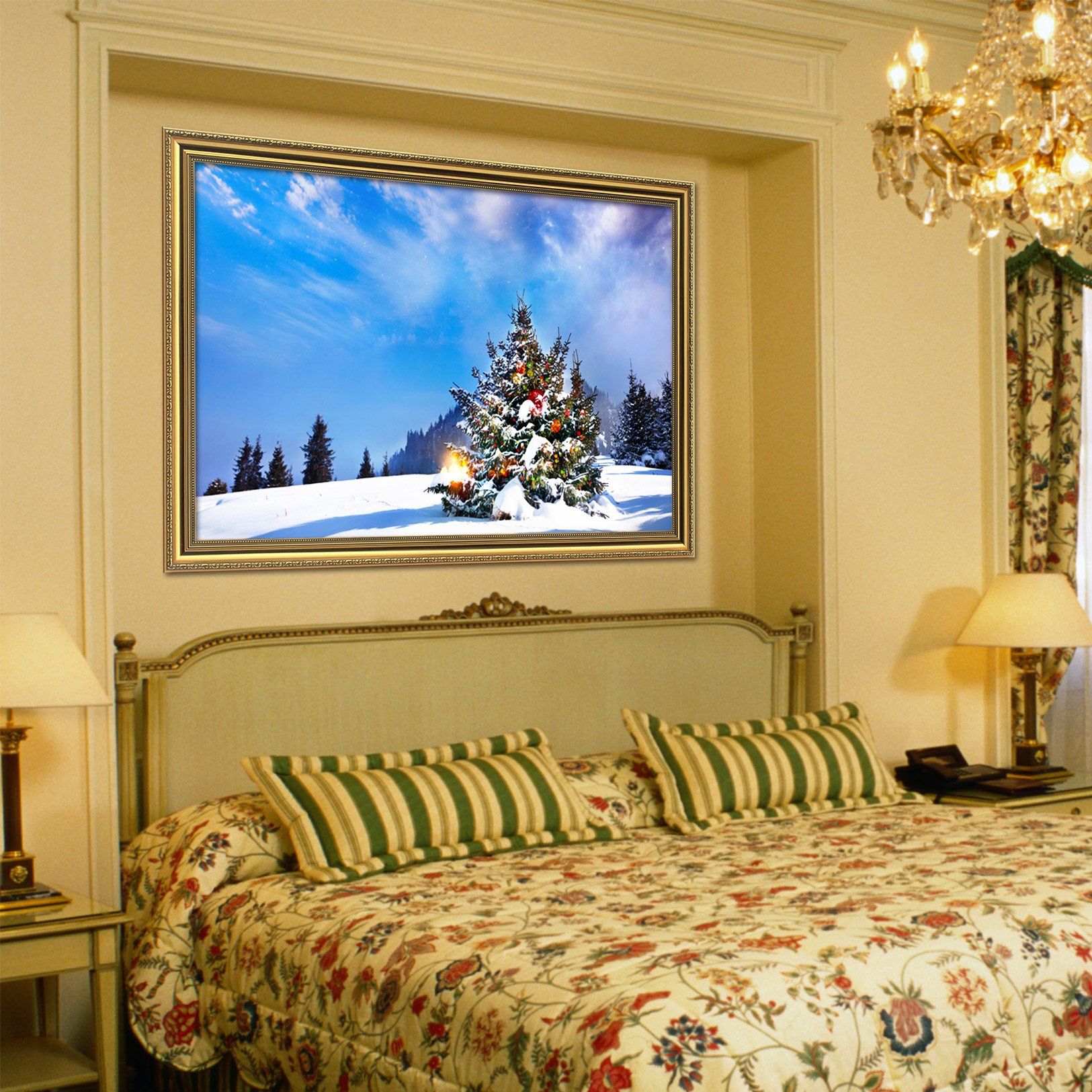 3D Christmas Tree 024 Fake Framed Print Painting Wallpaper AJ Creativity Home 