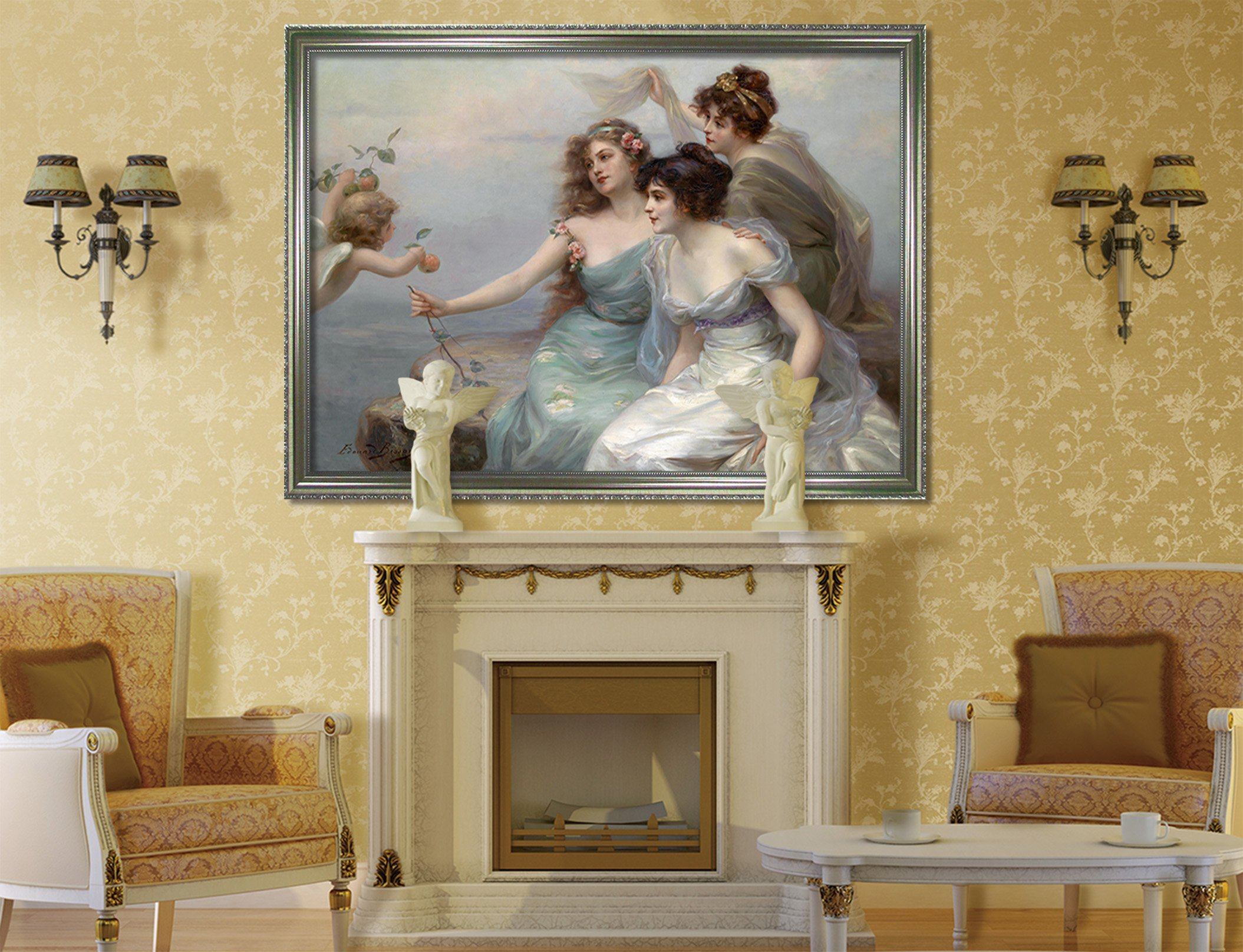 3D Beauties And Angel 1 Fake Framed Print Painting Wallpaper AJ Creativity Home 